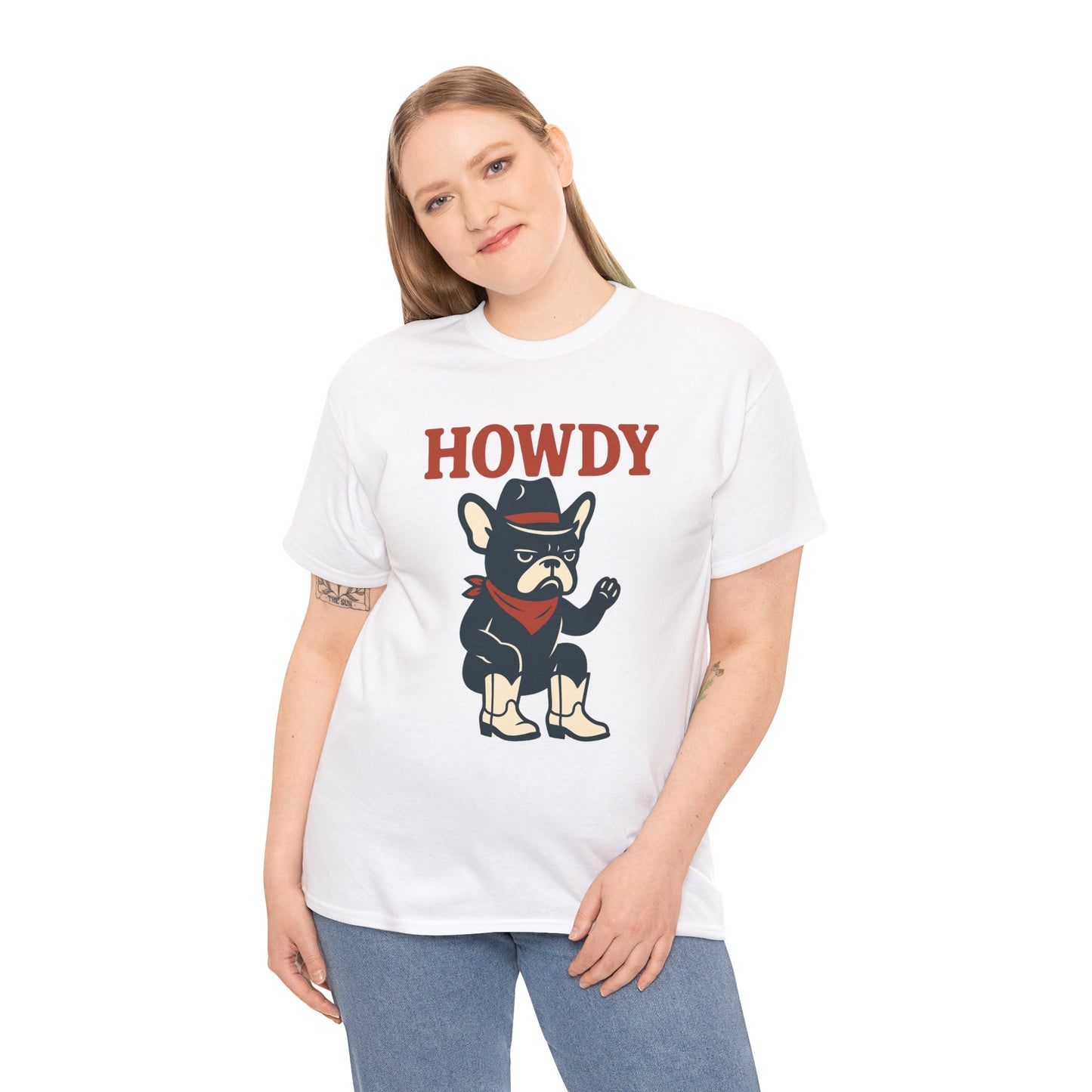Howdy Frenchie T-Shirt | Cowboy French Bulldog Tee | Western Dog Lover Shirt | Cute Rodeo Pet Gift | Funny Frenchie Cowboy Graphic Tee