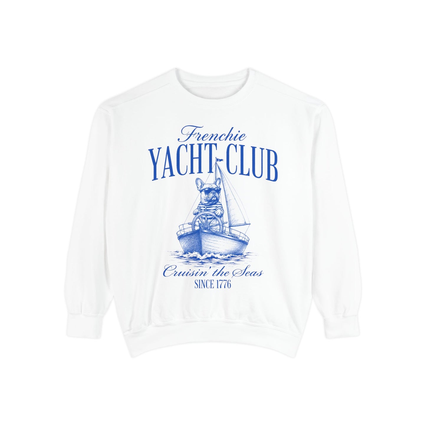 Frenchie Yacht Club Sweatshirt, French Bulldog Nautical Crewneck, Coastal Dog Lover Sweatshirt, Sailing Frenchie Pullover, Beach Club French Bulldog Gift, Preppy Yacht Club Sweatshirt