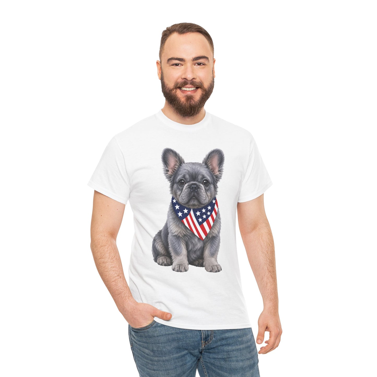 Patriotic Fluffy French Bulldog Shirt, Fluffy Frenchie American Flag Tee, Fourth of July Dog Lover Shirt, USA Fluffy Frenchie Gift