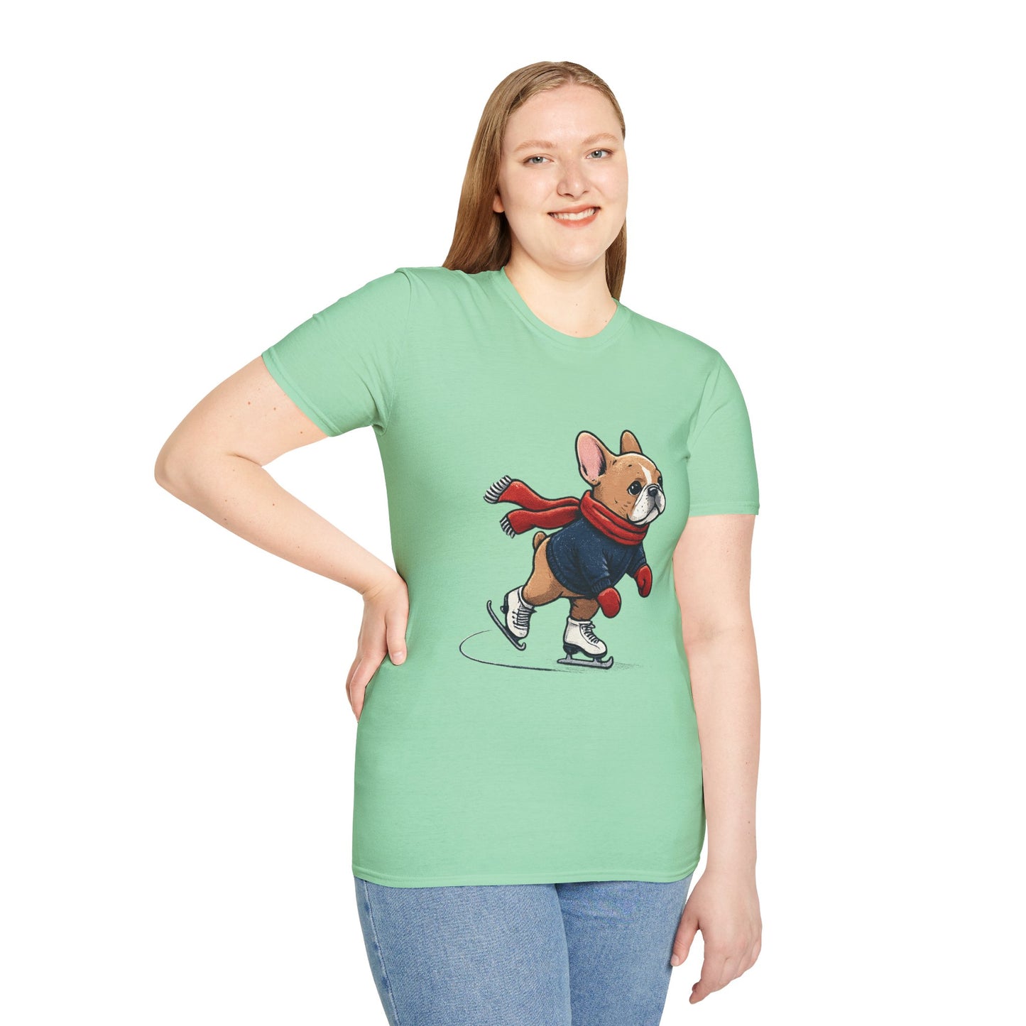 French Bulldog Ice Skating Shirt – Cute Winter Frenchie Tee, Holiday Dog Lover Gift, Skating Frenchie T-Shirt, Cozy Winter Puppy Graphic Tee