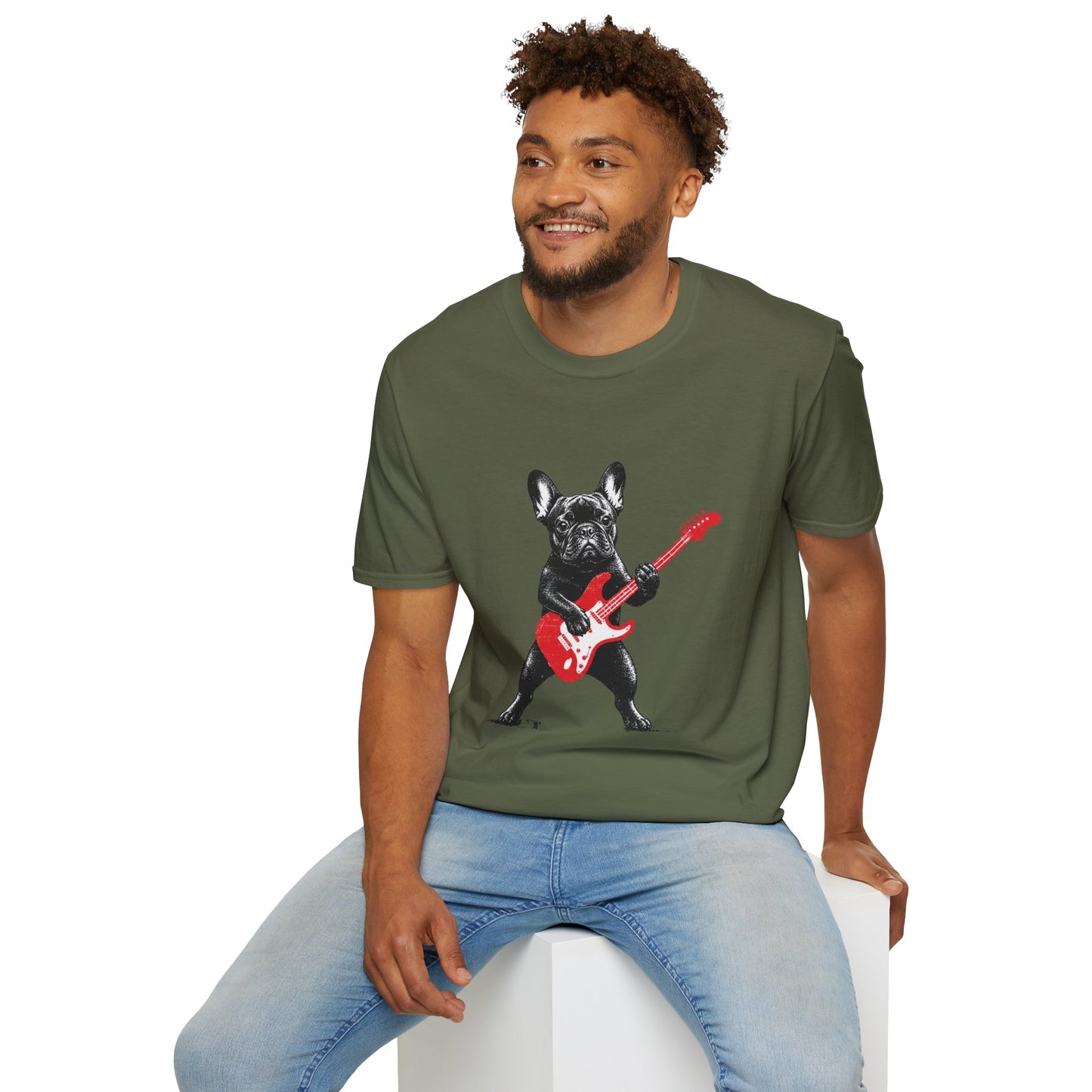 French Bulldog Guitar Shirt, Rocker Frenchie Tee, Frenchie Guitar T-Shirt, Music Lover Dog Shirt, Rock and Roll French Bulldog Gift, Guitar Player Frenchie Tee