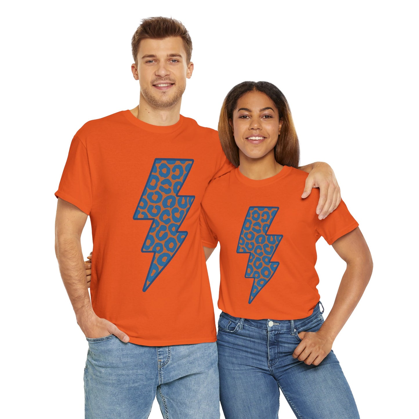 Blue Leopard Lightning Bolt T-Shirt | OKC Thunder Inspired Shirt | Orange & Blue Game Day Tee | Retro Lightning Graphic