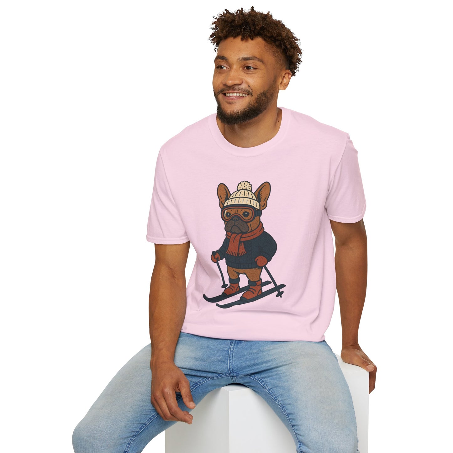 French Bulldog Skiing T-Shirt, Winter Frenchie Shirt, Ski Dog Graphic Tee, Cute Snow Dog Gift, Funny Frenchie Lover Shirt, Skiing Pup Tee