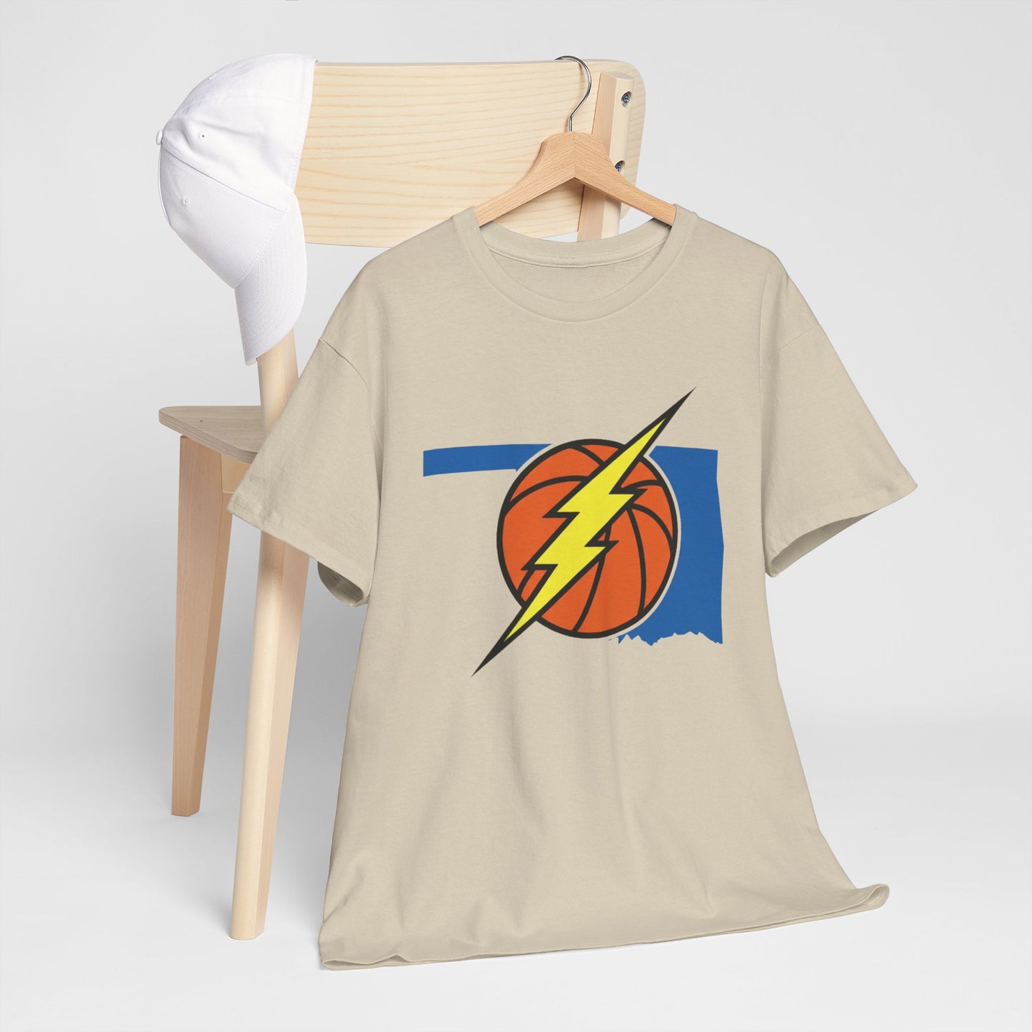 Oklahoma Lightning Basketball T-Shirt | OKC Basketball Inspired Shirt | Blue & Orange Game Day Tee | Oklahoma State Outline Graphic
