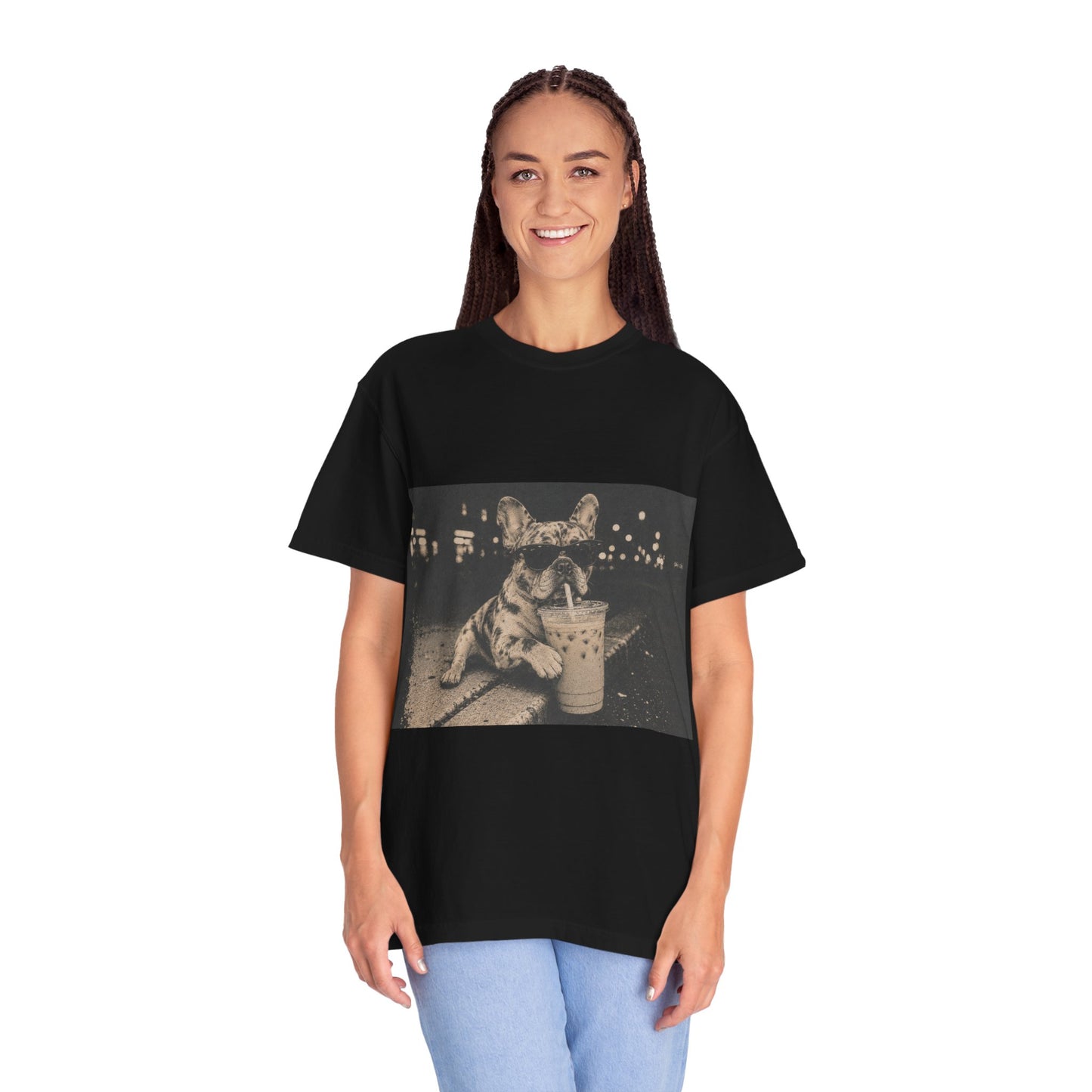 Funny Coffee French Bulldog Shirt, Iced Coffee Frenchie Tee, Vintage French Bulldog Coffee Lover Shirt, Dog Mom Gift, Cafe Frenchie Shirt