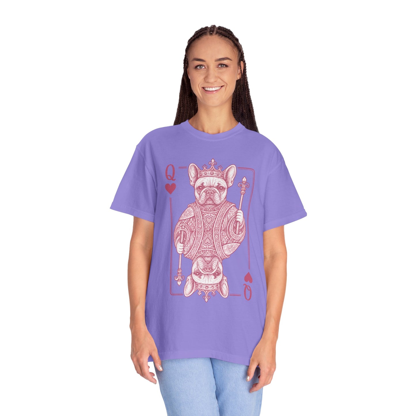 Queen of Hearts French Bulldog Shirt, Frenchie Queen Playing Card Tee, Dog Mom Gift, Cute French Bulldog Graphic Shirt, Royal Frenchie T-Shirt