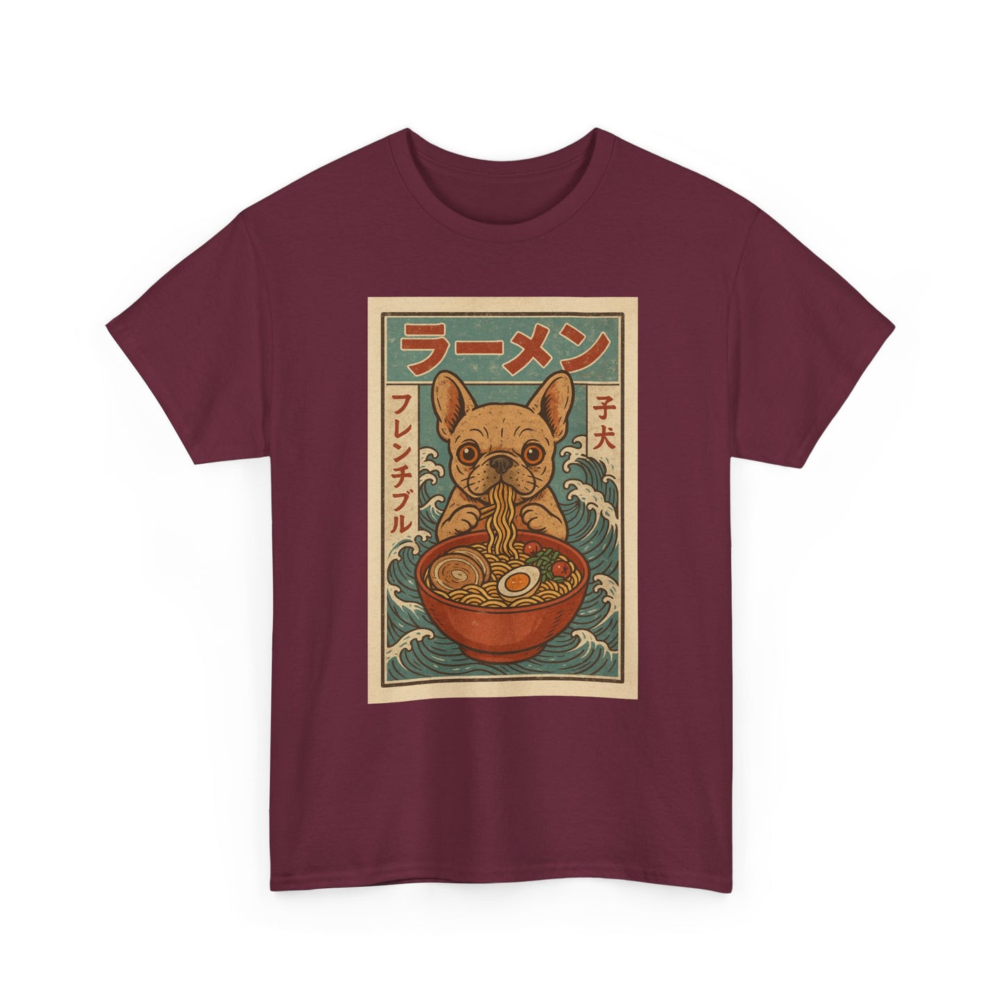 Frenchie Ramen T-Shirt – Vintage Japanese Poster Style French Bulldog Tee, Retro Dog Lover Shirt, Cute Anime-Inspired Gift