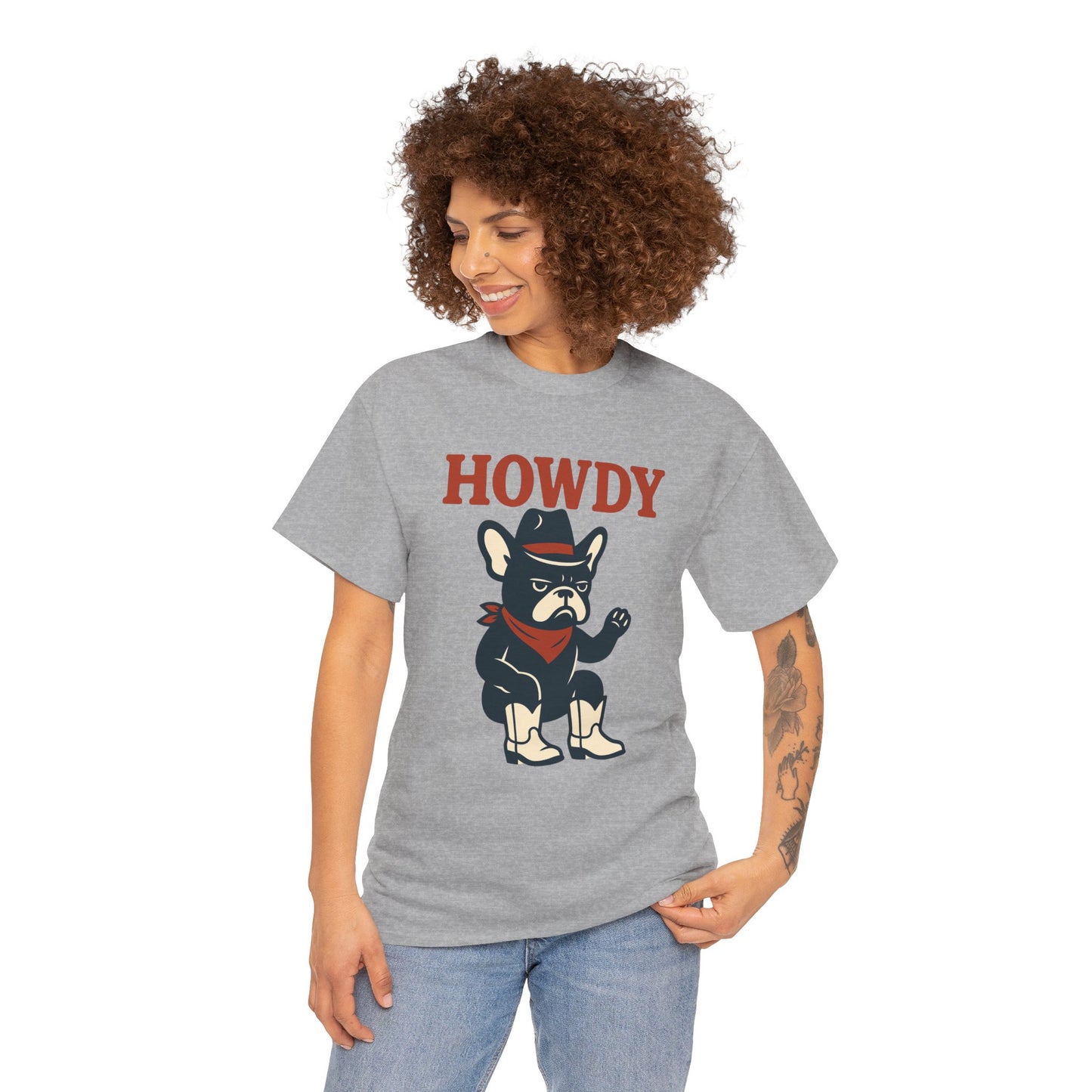 Howdy Frenchie T-Shirt | Cowboy French Bulldog Tee | Western Dog Lover Shirt | Cute Rodeo Pet Gift | Funny Frenchie Cowboy Graphic Tee