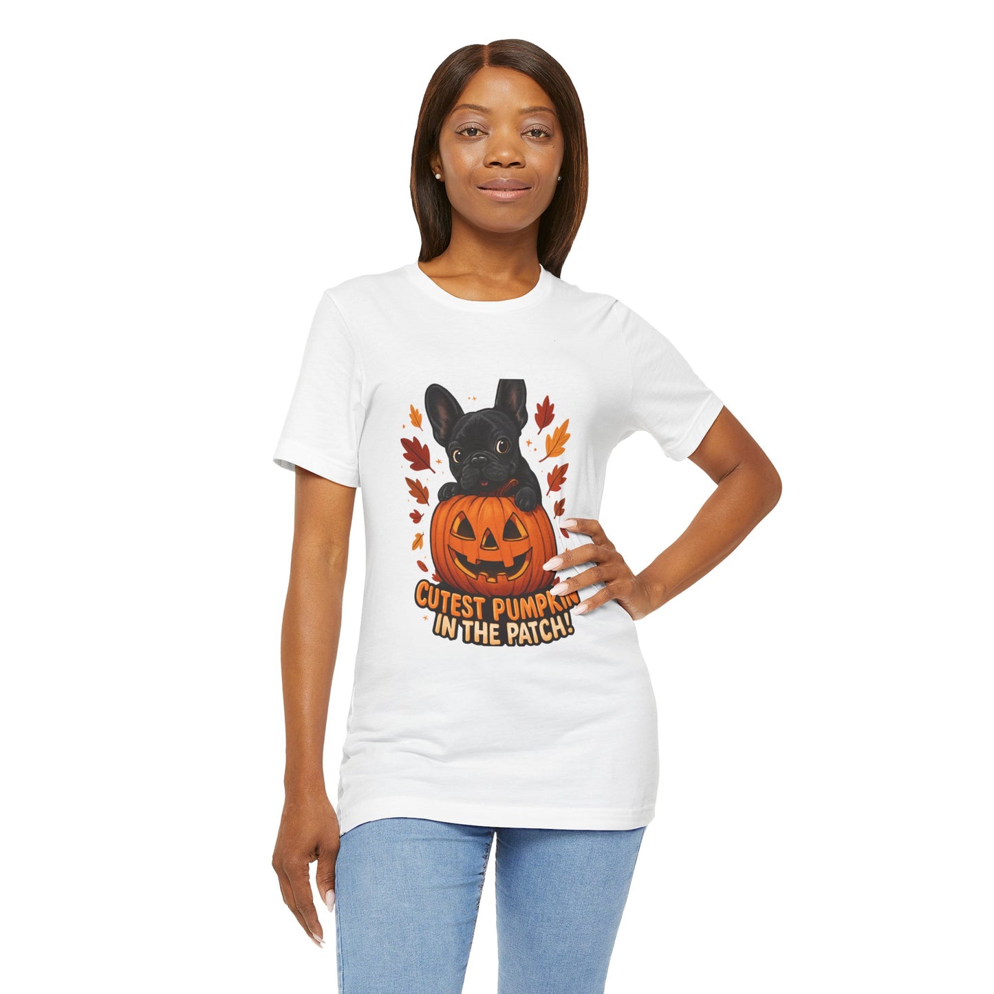 Cutest Pumpkin in the Patch Frenchie T-Shirt | Halloween Dog Lover Tee | Fall French Bulldog Shirt | Cute Pumpkin Patch Graphic Tee