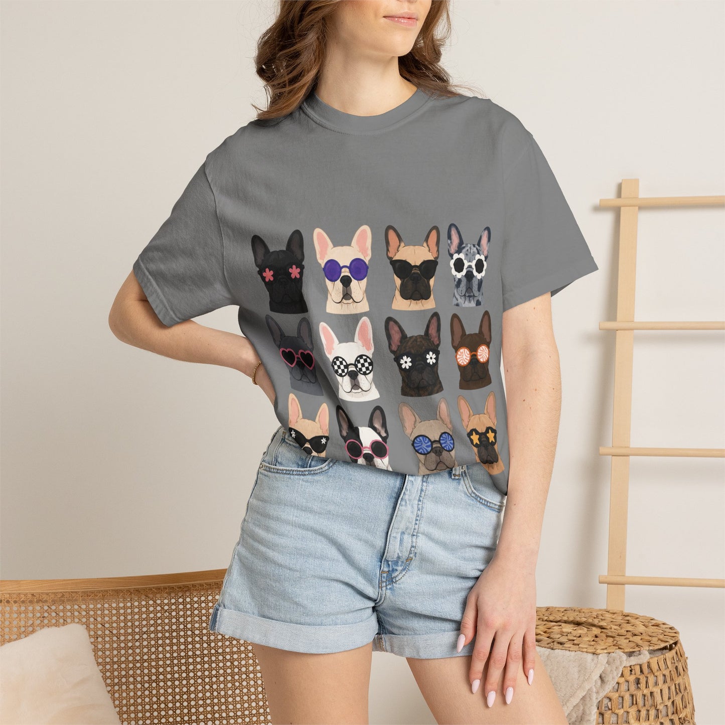 French Bulldog Sunglasses Shirt, Frenchie Faces Tee, Cute French Bulldog Shirt, Colorful Frenchie Dog Lover Gift, Dog Mom Graphic Tee