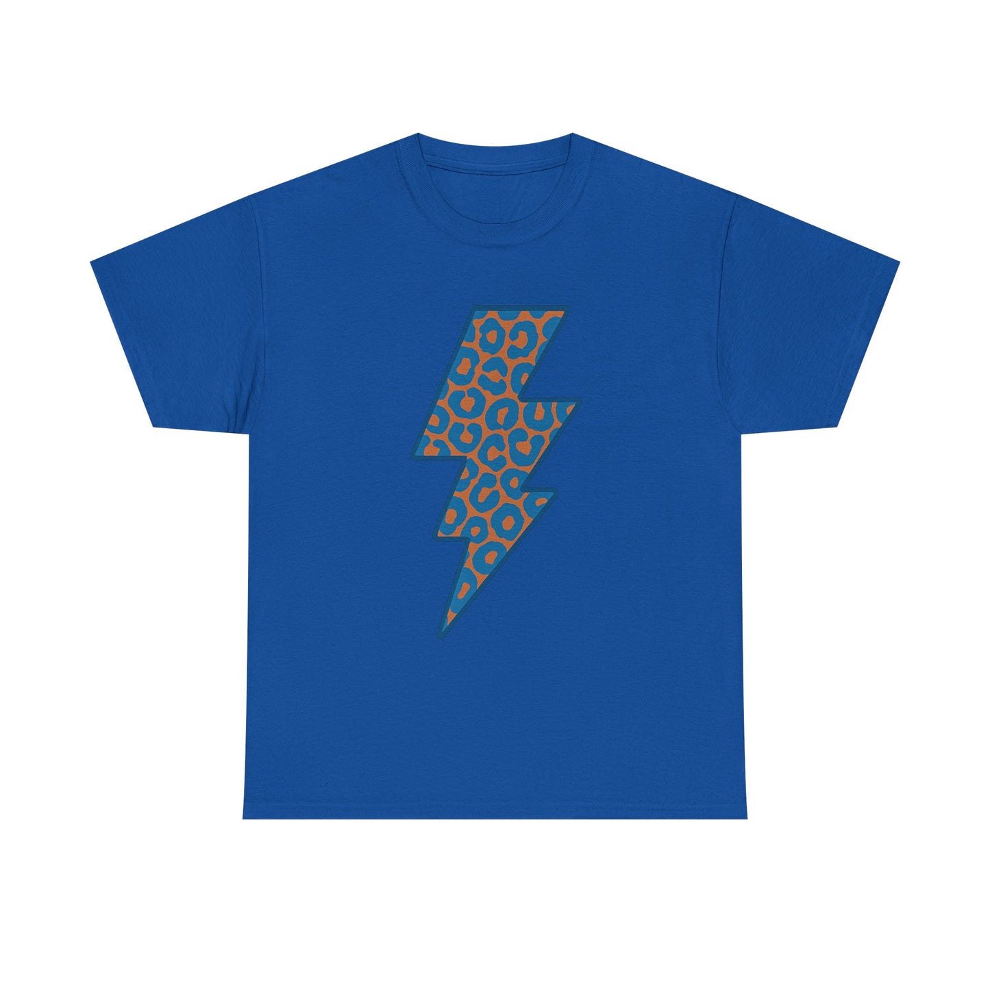 Blue Leopard Lightning Bolt T-Shirt | OKC Thunder Inspired Shirt | Orange & Blue Game Day Tee | Retro Lightning Graphic