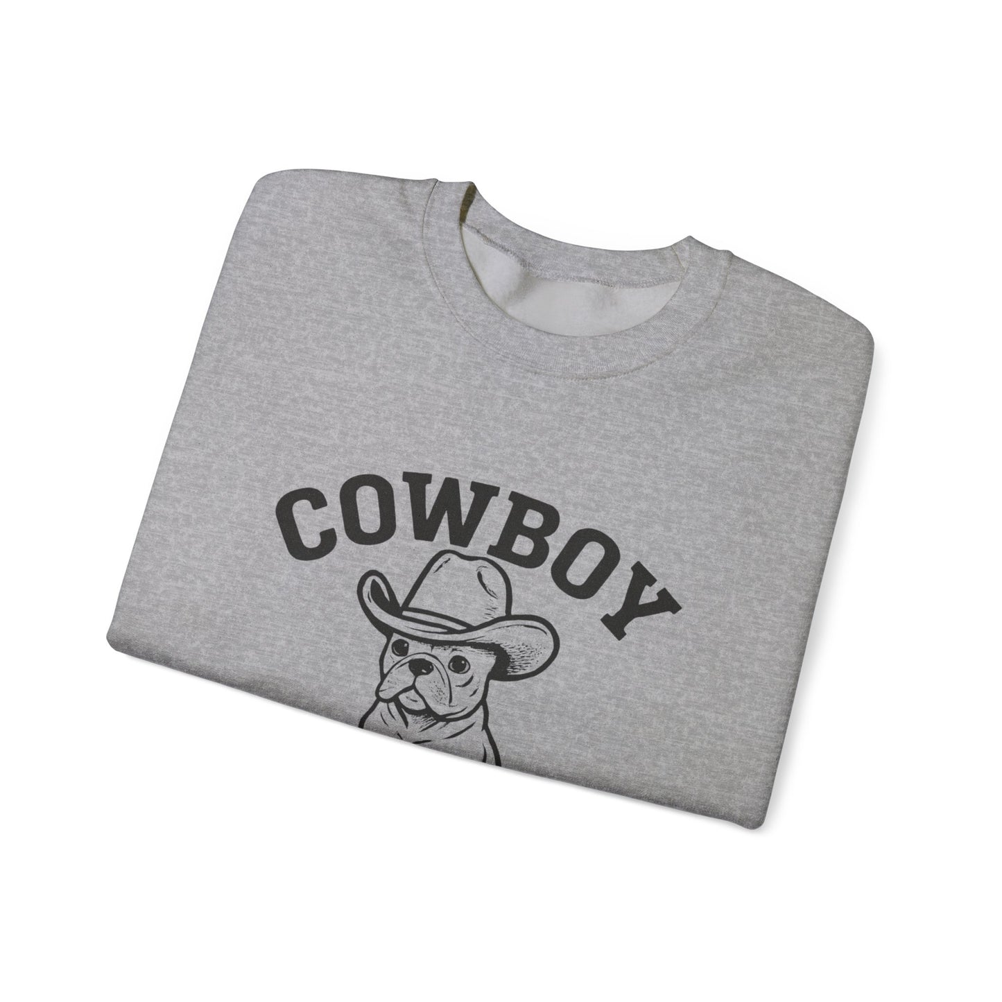 Cowboy Frenchie Sweatshirt – Western French Bulldog Crewneck, Cowboy Dog Sweater, Cute Frenchie Mom Gift, Country Western Dog Lover Shirt, Rustic Cowboy Pet Apparel