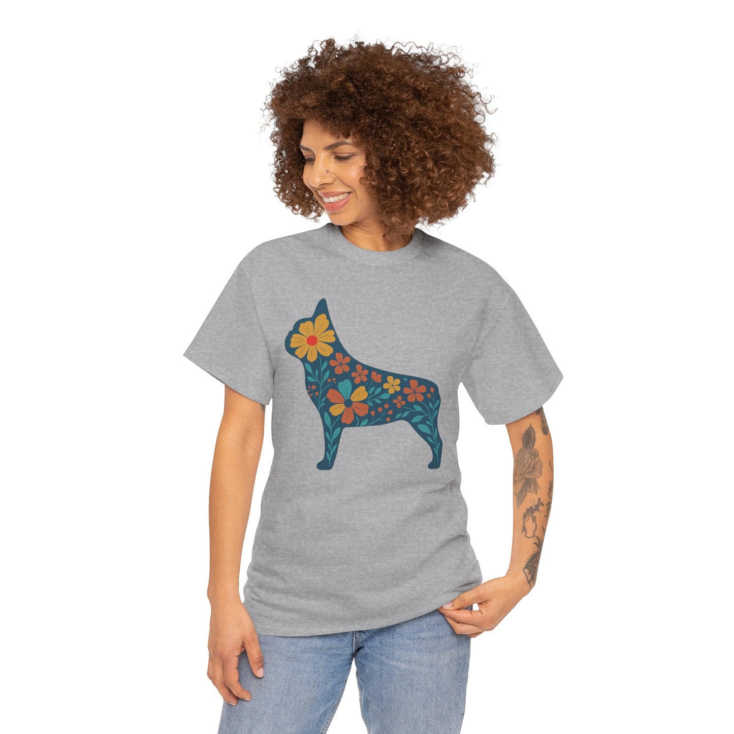Floral Frenchie T-Shirt | Bright Flower French Bulldog Tee | Cute Dog Lover Shirt | Retro Pet Mom Gift | Boho Botanical Frenchie Graphic Tee
