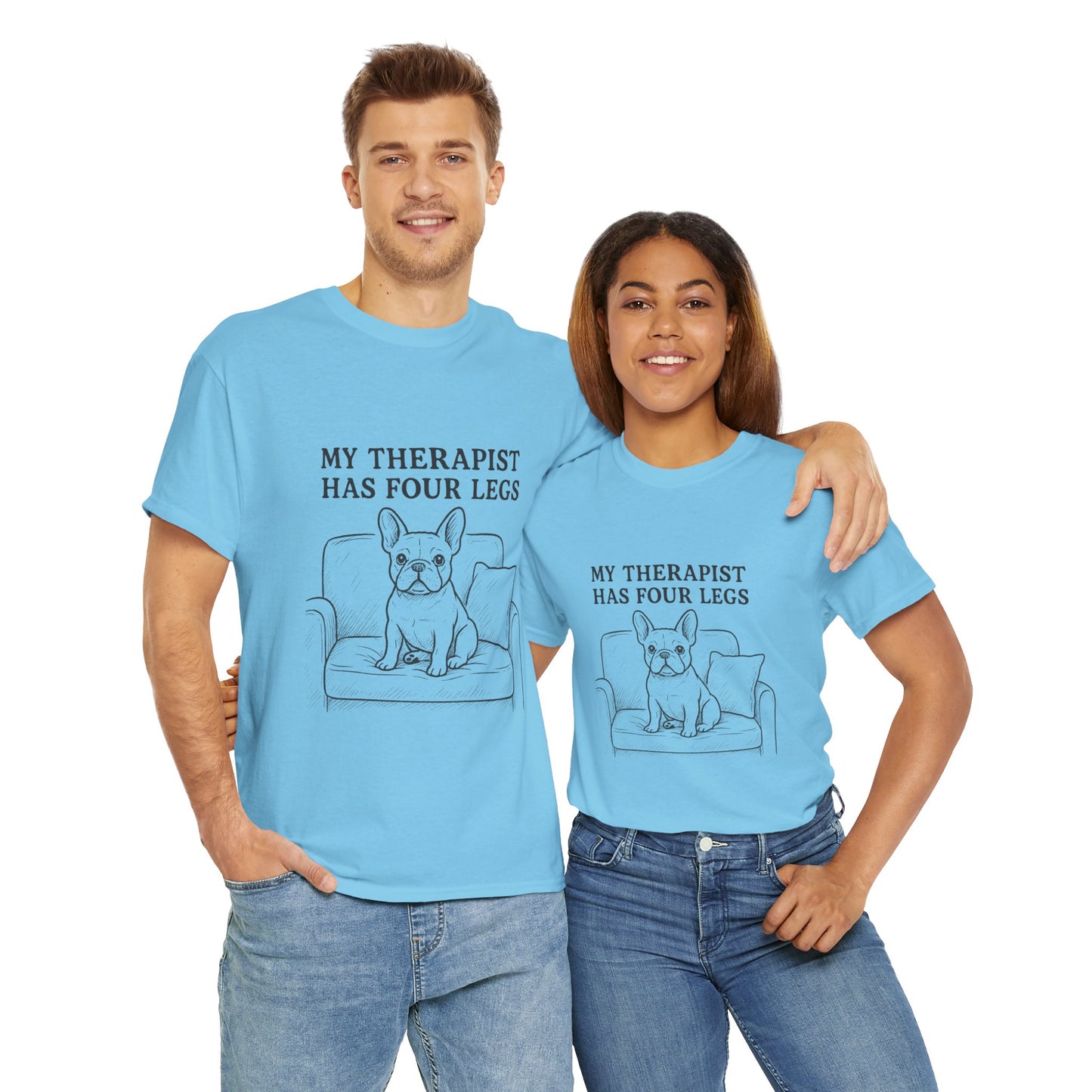 My Therapist Has Four Legs French Bulldog Shirt – Funny Dog Lover Tee, Frenchie Owner Gift, Mental Health Humor Shirt, Cute Pet Apparel