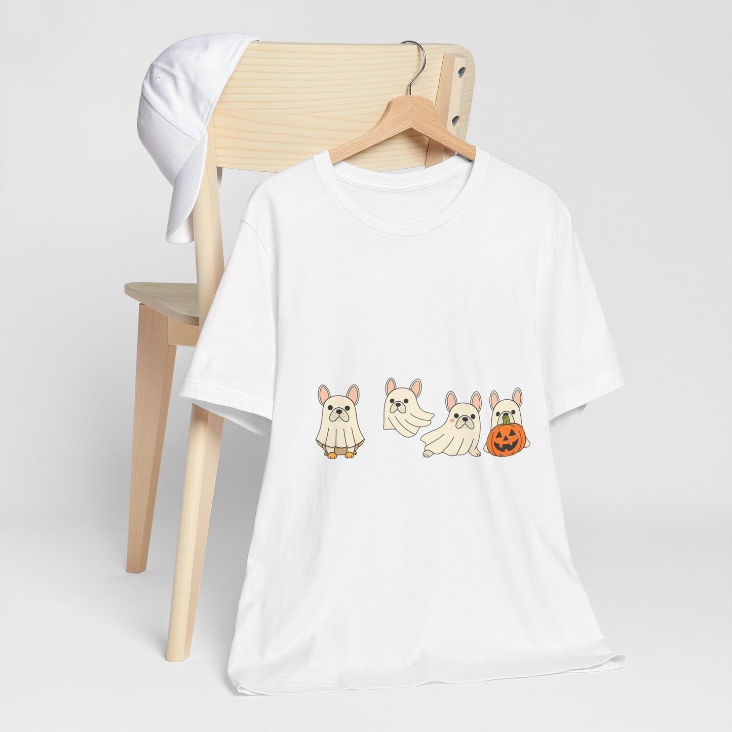 Frenchie Ghost Halloween T-Shirt | Cute French Bulldog Graphic Tee | Funny Dog Lover Spooky Season Shirt | Pumpkin Ghost Frenchie Tee