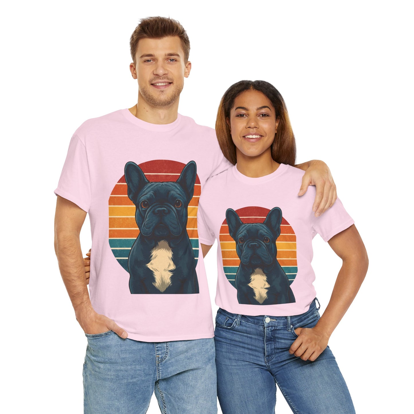 Retro Blue French Bulldog T-Shirt | Vintage Frenchie Dog Tee | 70s Sunset Graphic Shirt | Frenchie Lover Gift | Cute Pet Owner Apparel