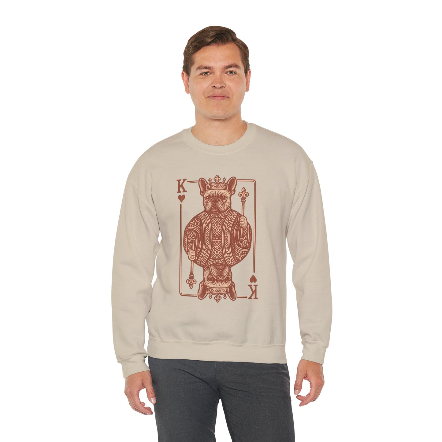 King French Bulldog Sweatshirt, Frenchie Playing Card Crewneck, Royal French Bulldog Pullover, King of Hearts Frenchie Sweatshirt, Vintage Dog Lover Gift