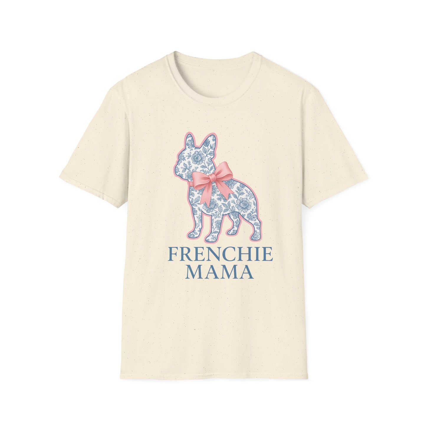 Frenchie Mama Shirt – Floral French Bulldog Silhouette Tee with Pink Bow, Dog Mom Gift, Cute Frenchie Lover T-Shirt, Pastel Dog Mom Apparel