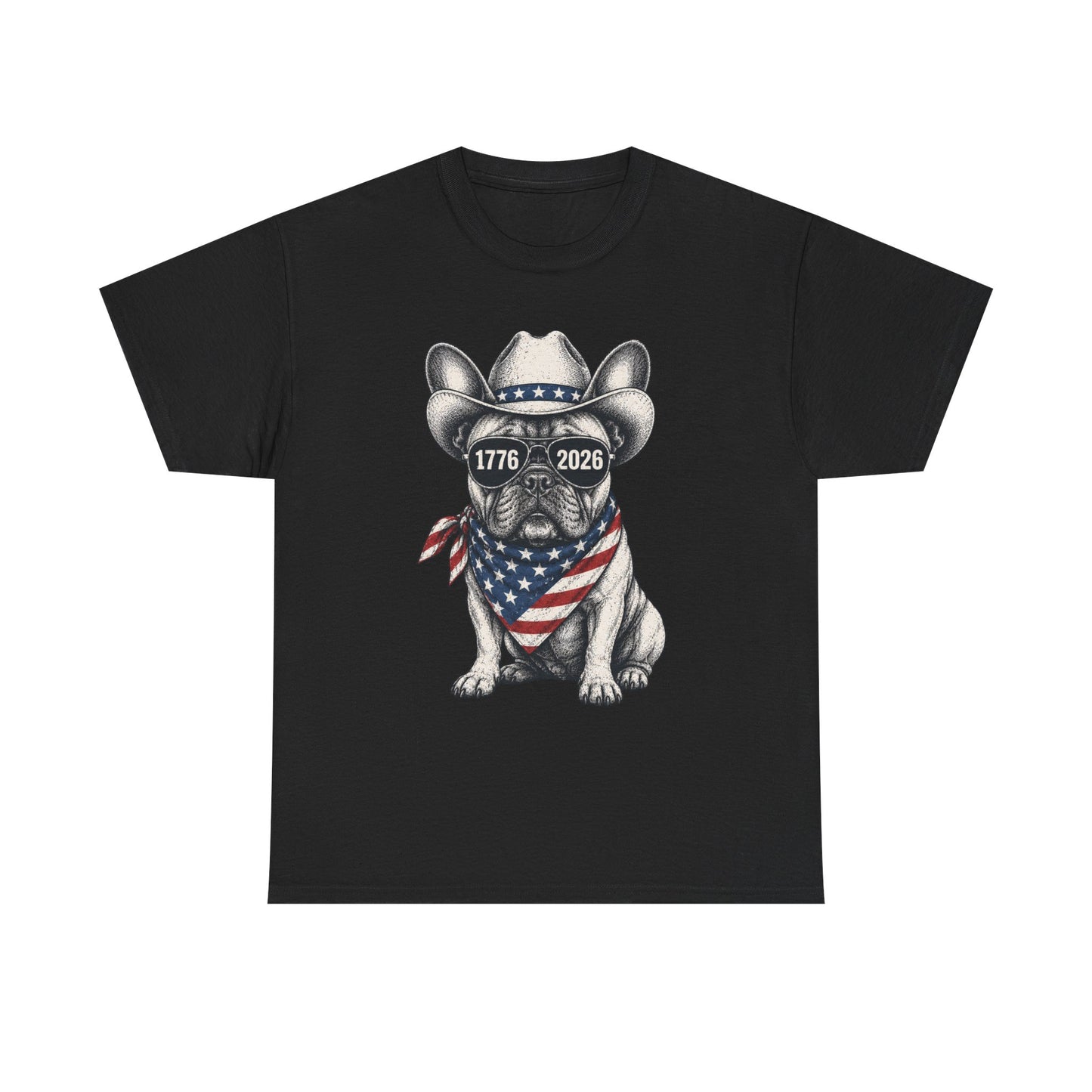 Patriotic French Bulldog Shirt, 250th Anniversary America Tee, 1776 2026 Frenchie Cowboy Shirt, 4th of July Dog Lover Gift