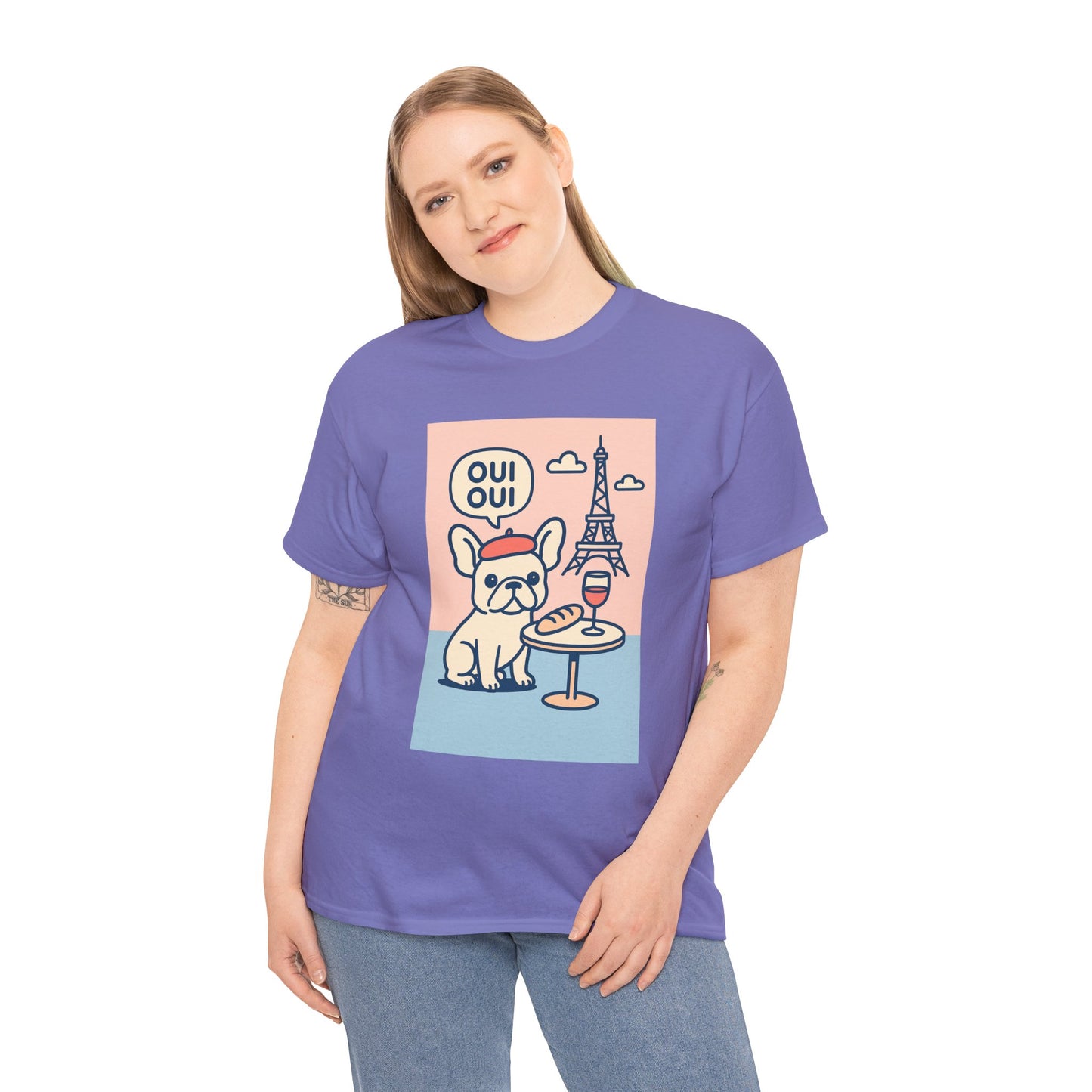 Oui Oui Frenchie Paris T-Shirt – Cute French Bulldog Café Tee, Paris Dog Lover Shirt, Beret & Baguette Graphic, French Bulldog Gift for Women & Men