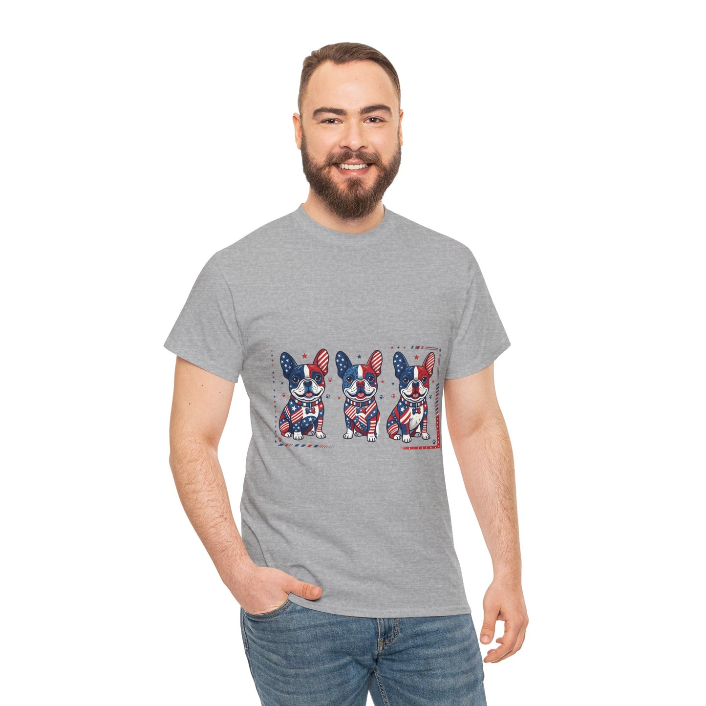 Patriotic French Bulldog Shirt, American Flag Frenchie Trio Tee, Fourth of July Dog Lover Shirt, USA French Bulldog Gift, Frenchie Mom Shirt