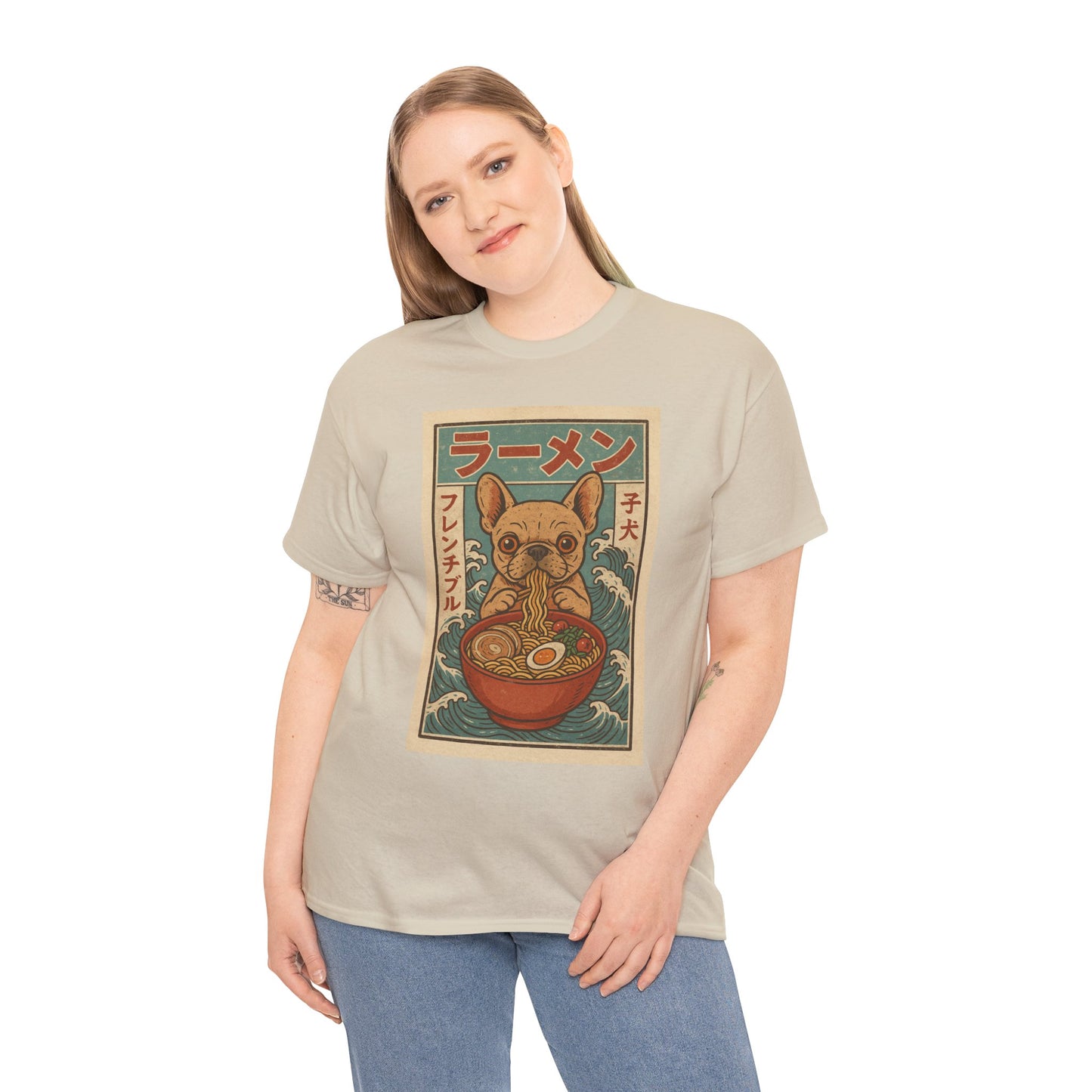 Frenchie Ramen T-Shirt – Vintage Japanese Poster Style French Bulldog Tee, Retro Dog Lover Shirt, Cute Anime-Inspired Gift
