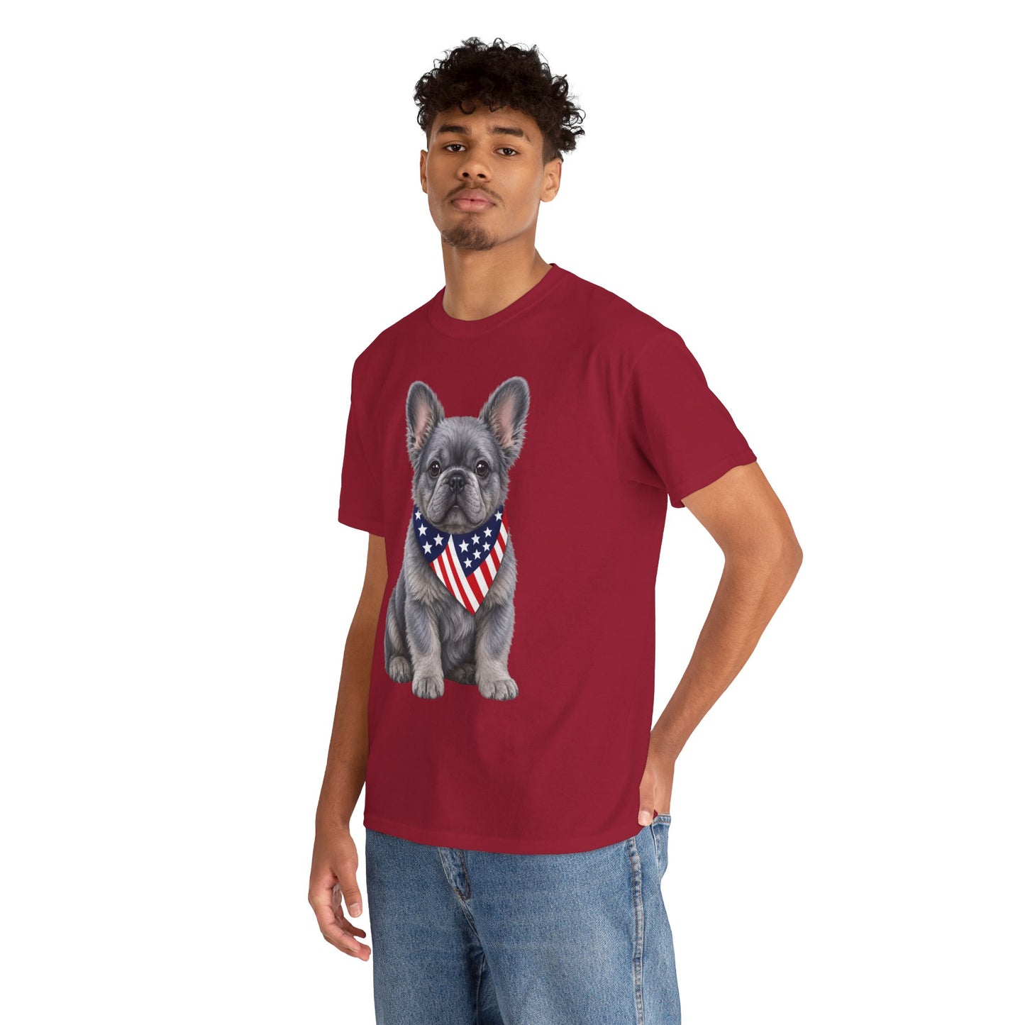Patriotic Fluffy French Bulldog Shirt, Fluffy Frenchie American Flag Tee, Fourth of July Dog Lover Shirt, USA Fluffy Frenchie Gift