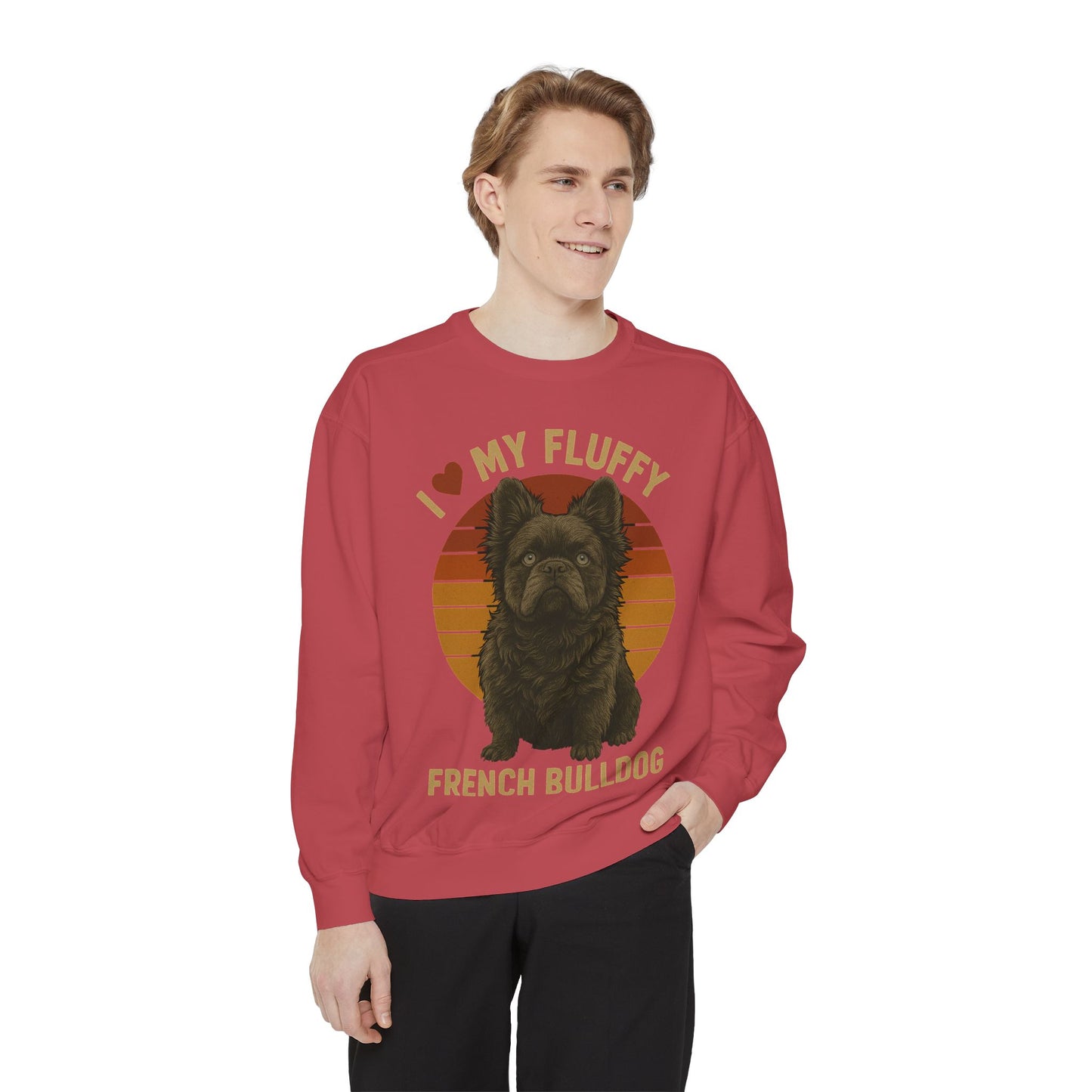 Fluffy French Bulldog Sweatshirt – I Love My Fluffy Frenchie Pullover, Retro Dog Lover Sweater, Cute Fluffy Frenchie Gift for Women & Men