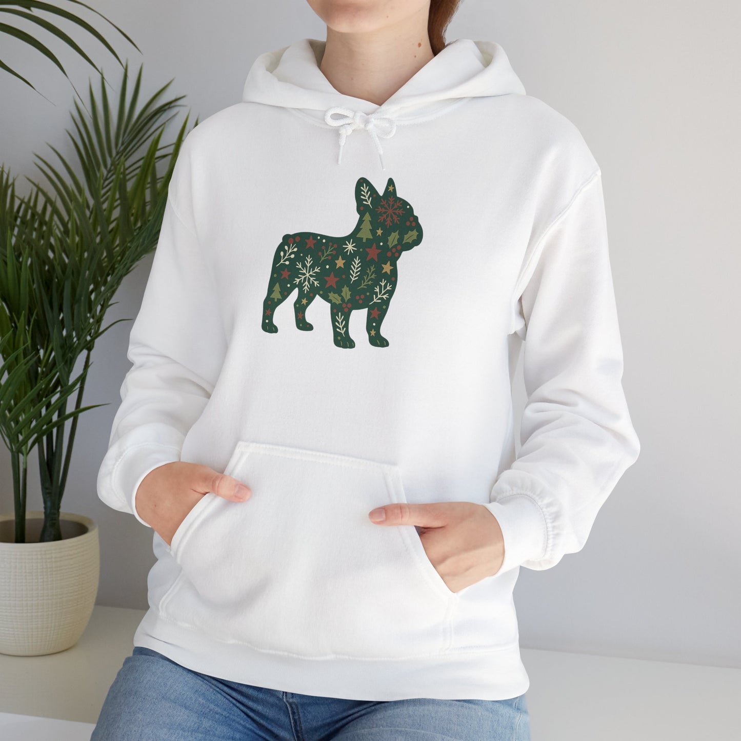 Christmas Frenchie Hoodie | Holiday French Bulldog Sweatshirt | Cute Dog Mom Gift | Frenchie Lover Xmas Hoodie | Winter Dog Silhouette Pullover