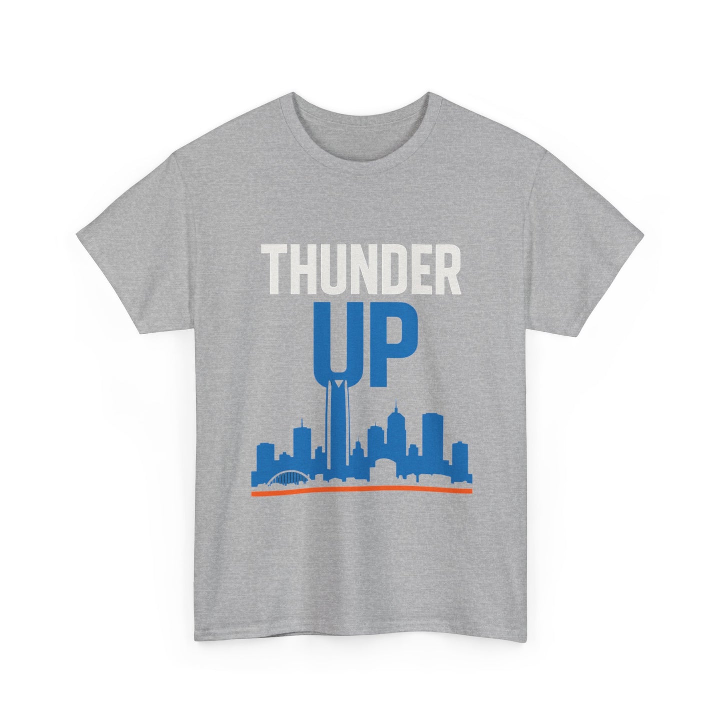 Thunder Up Oklahoma City Skyline Shirt – OKC Basketball Fan Tee, Blue & Orange City Skyline Graphic, Oklahoma Hoops Spirit Wear, Game Day T-Shirt