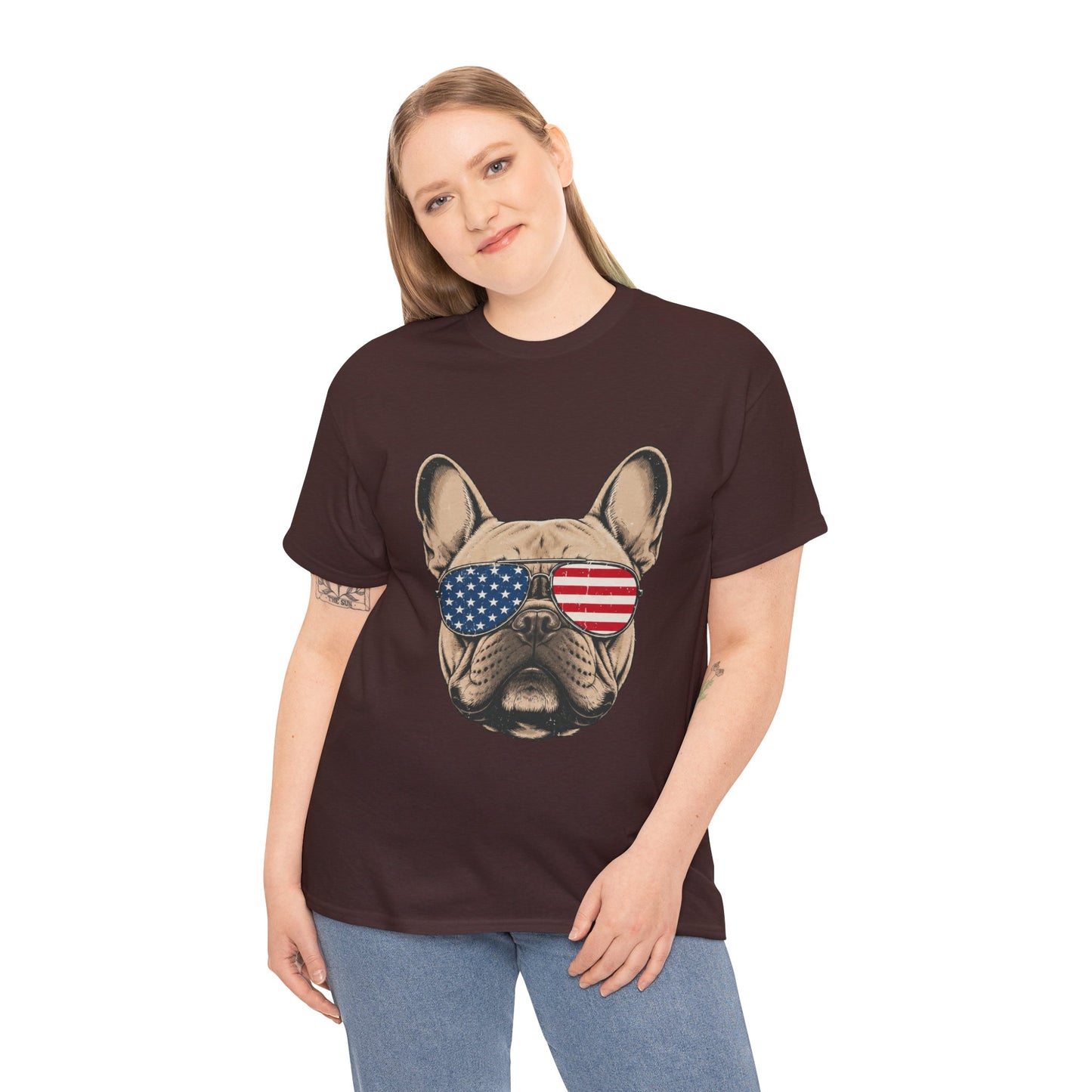 Patriotic French Bulldog Shirt, American Flag Sunglasses Frenchie Tee, Fourth of July Dog Lover Shirt, USA French Bulldog Gift