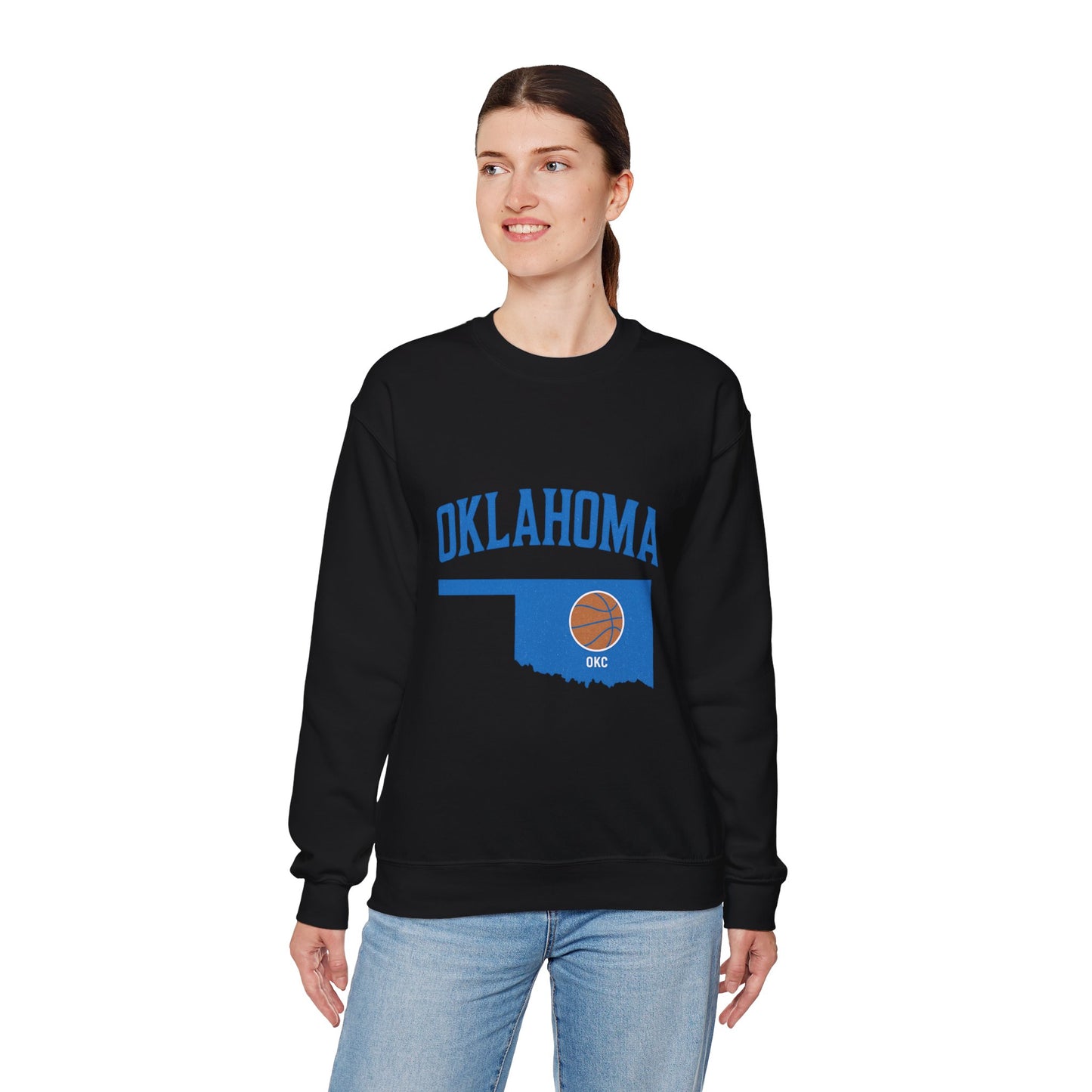 Oklahoma Basketball Sweatshirt | OKC State Outline Pullover | Blue and Orange Game Day Crewneck | Retro Oklahoma Sports Sweater