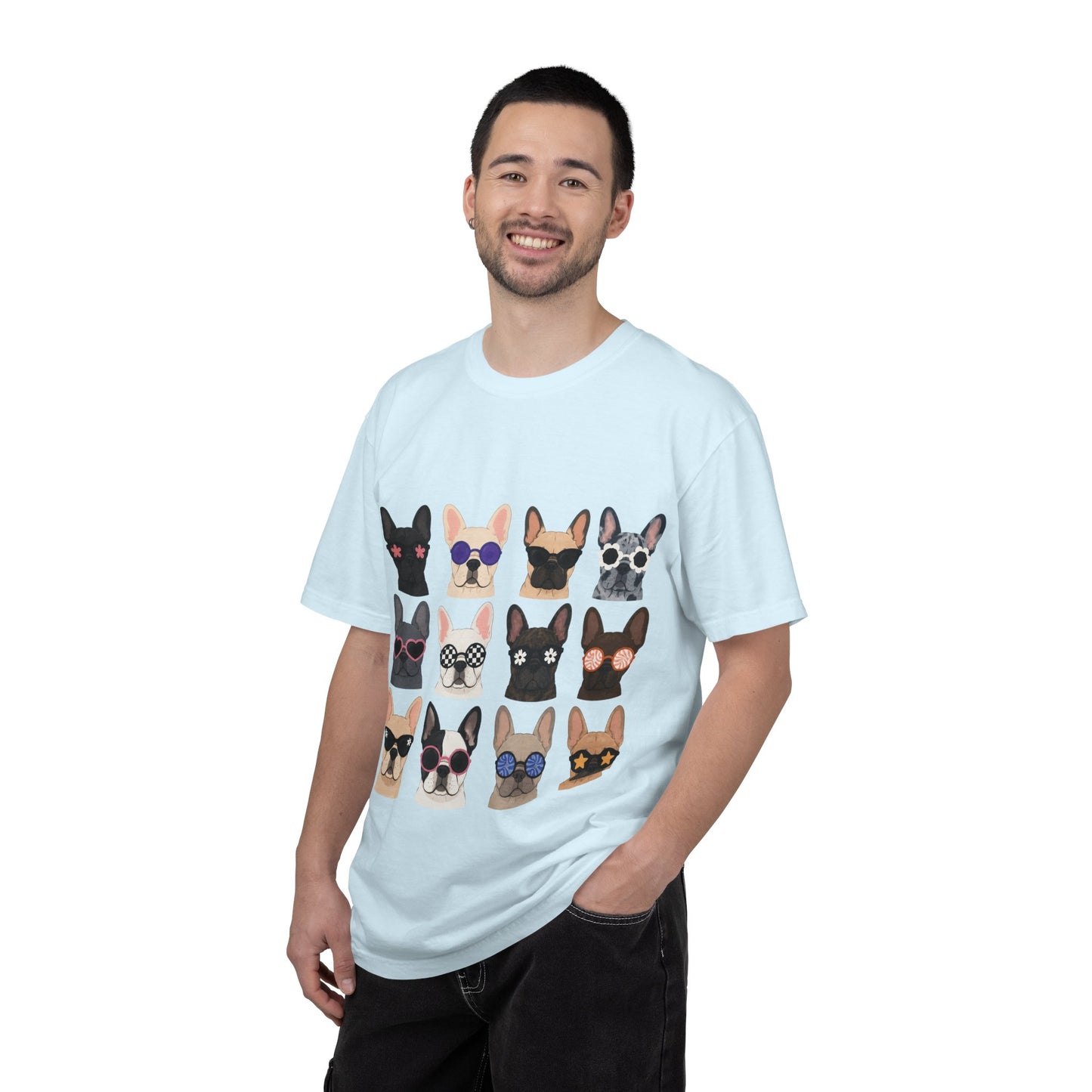 French Bulldog Sunglasses Shirt, Frenchie Faces Tee, Cute French Bulldog Shirt, Colorful Frenchie Dog Lover Gift, Dog Mom Graphic Tee