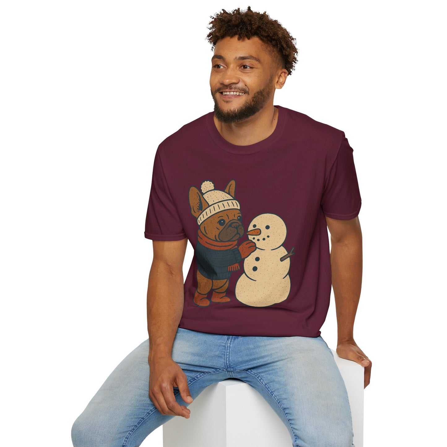 French Bulldog Snowman T-Shirt • Cute Winter Frenchie Tee • Holiday Dog Lover Shirt • Christmas Pup Graphic • Cozy Winter Pet Lover Gift
