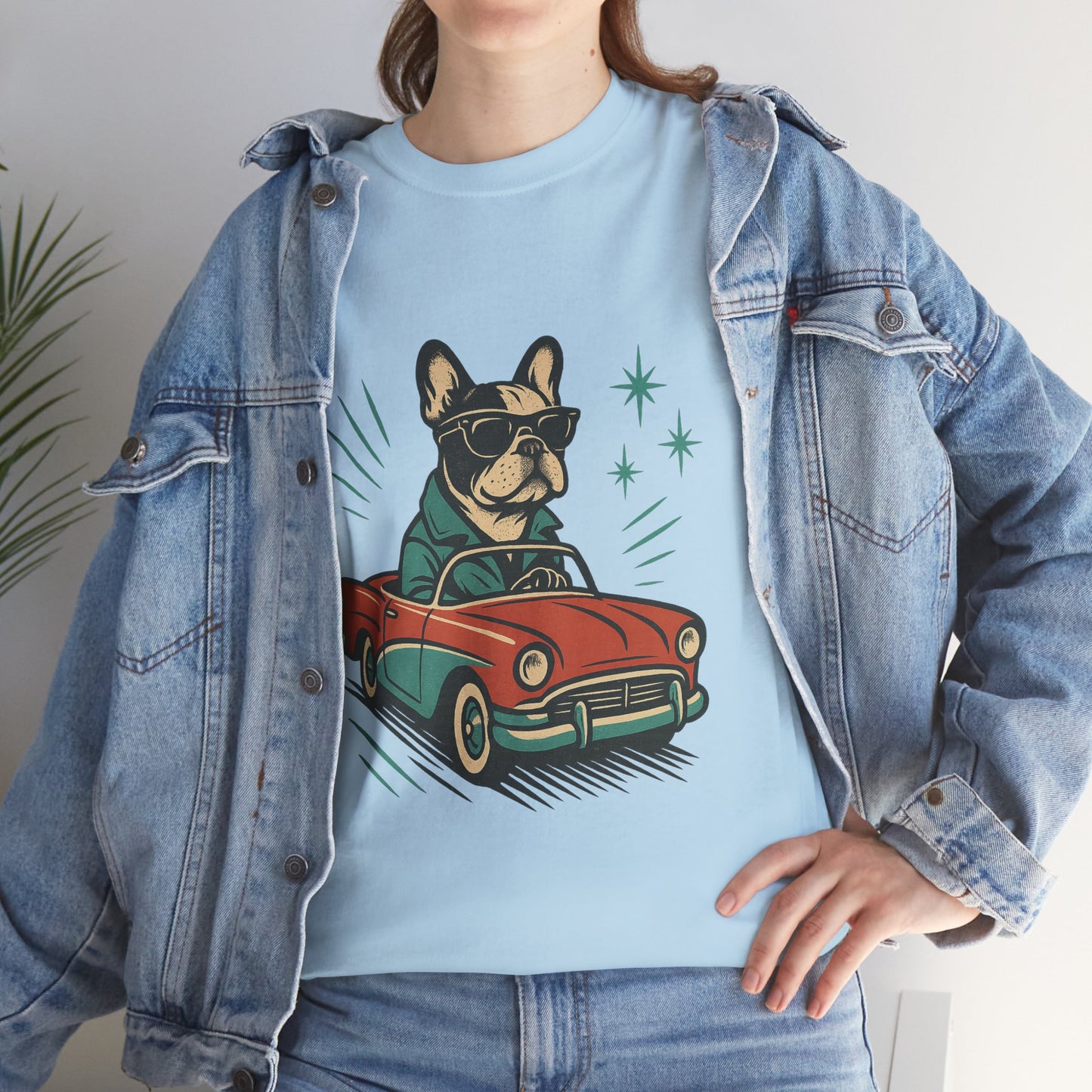 Rockabilly Frenchie T-Shirt | Retro French Bulldog Driving Tee | Vintage Car Dog Lover Shirt | Cool 50s Style Frenchie Graphic Tee