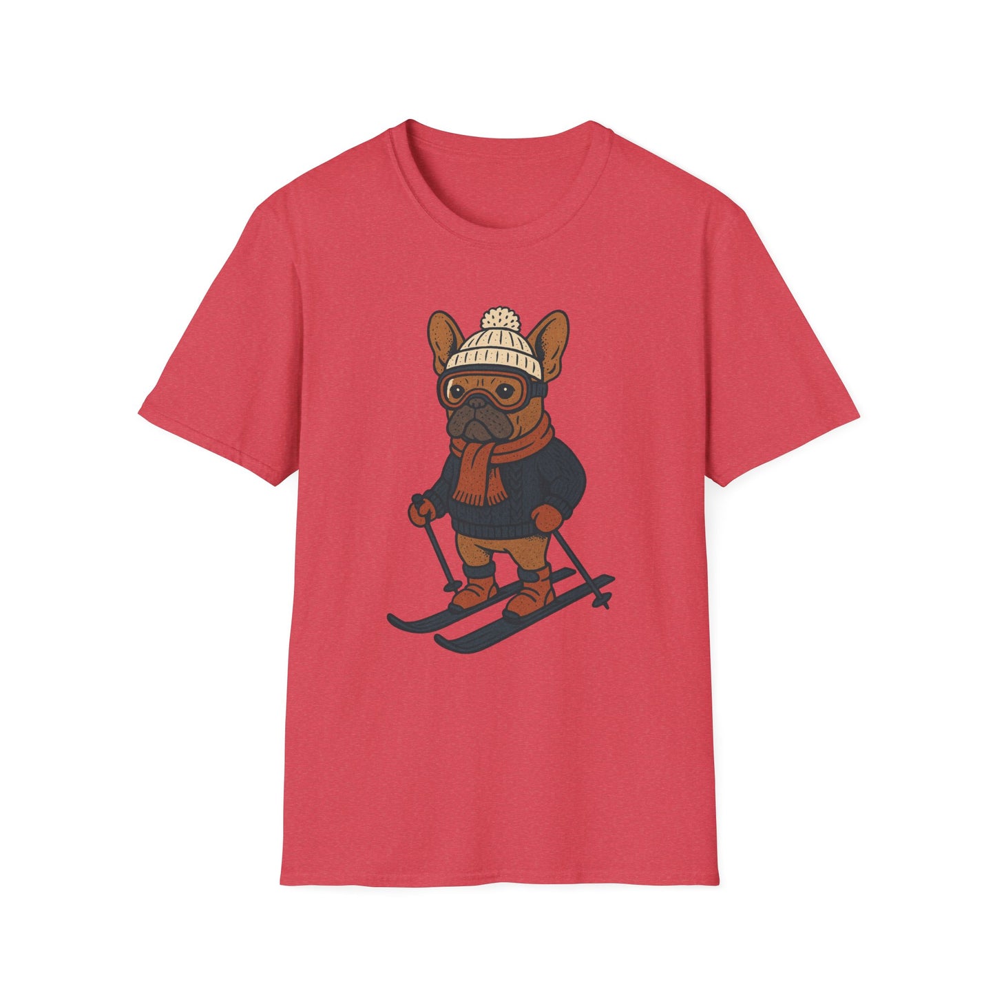 French Bulldog Skiing T-Shirt, Winter Frenchie Shirt, Ski Dog Graphic Tee, Cute Snow Dog Gift, Funny Frenchie Lover Shirt, Skiing Pup Tee
