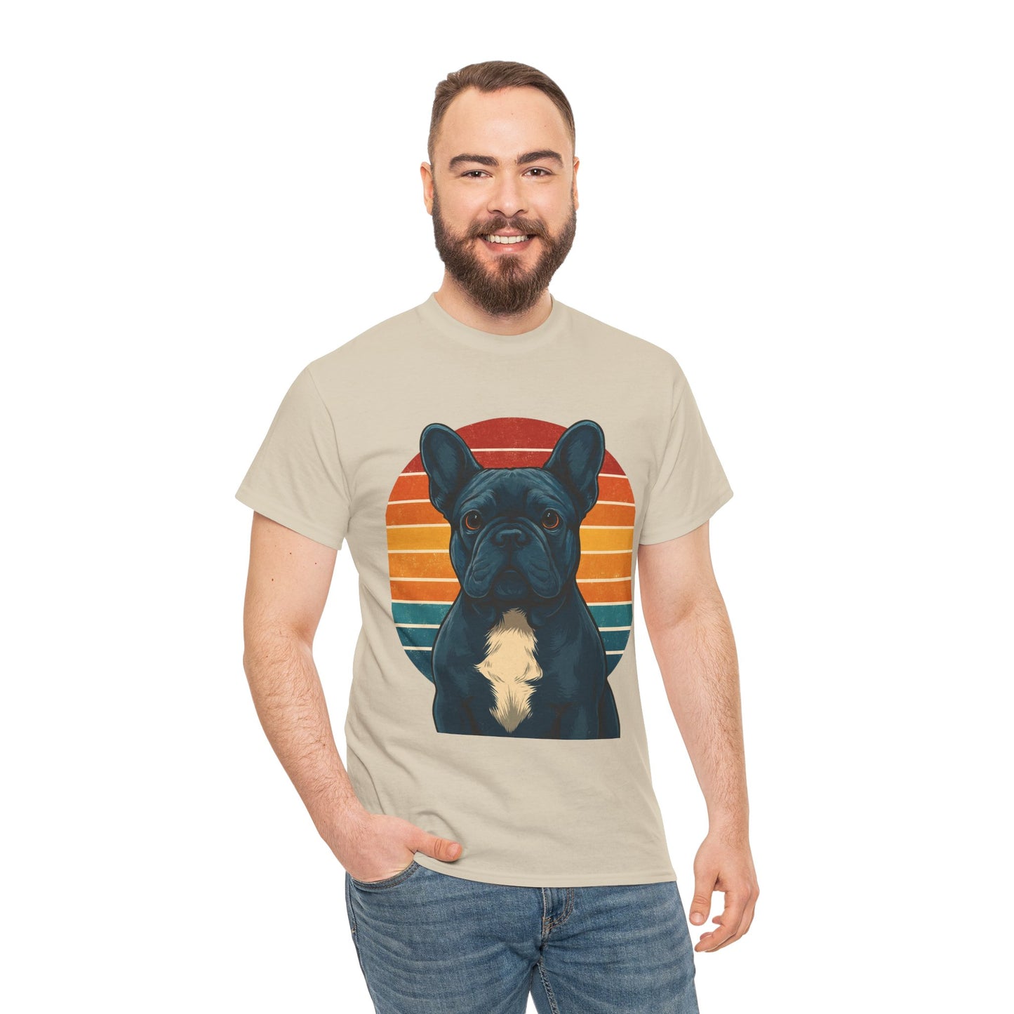 Retro Blue French Bulldog T-Shirt | Vintage Frenchie Dog Tee | 70s Sunset Graphic Shirt | Frenchie Lover Gift | Cute Pet Owner Apparel