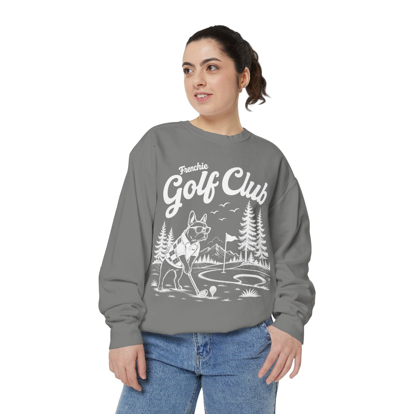 Frenchie Golf Club Sweatshirt, Golfing French Bulldog Crewneck, Golf Lover Dog Sweatshirt, Country Club Frenchie Gift, Vintage Golf Sweatshirt