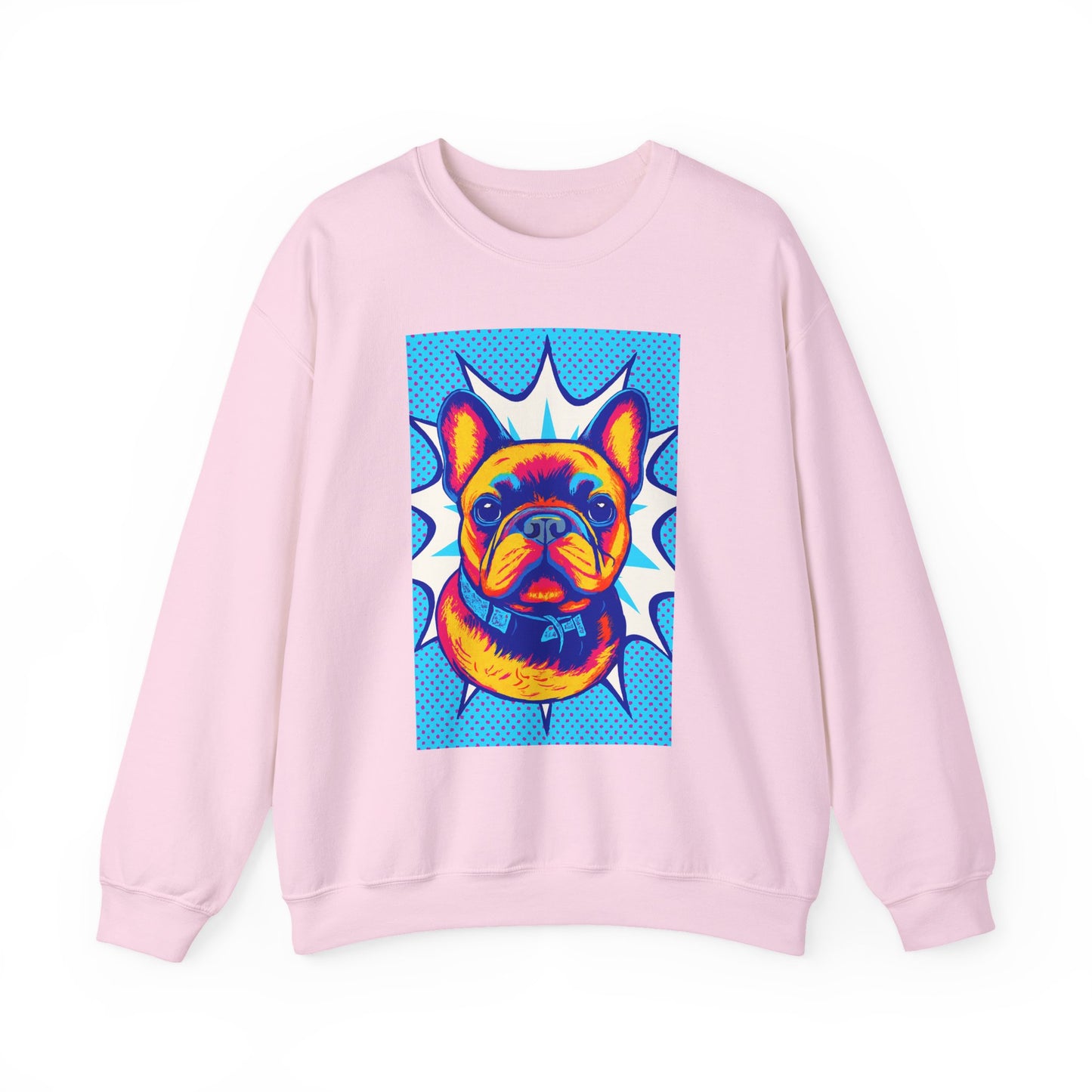 Pop Art French Bulldog Pullover | Colorful Retro Frenchie Sweatshirt | Funky Dog Lover Gift | Unisex Bold Frenchie Graphic Sweater