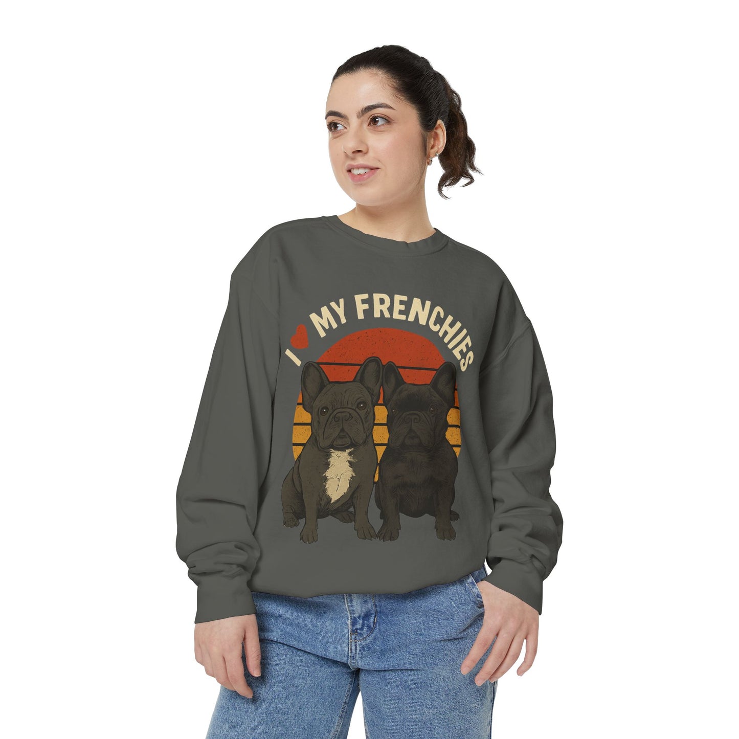I Love My Frenchies Sweatshirt | Retro French Bulldog Pullover | Vintage Dog Mom Crewneck | Cozy Frenchie Lover Sweater