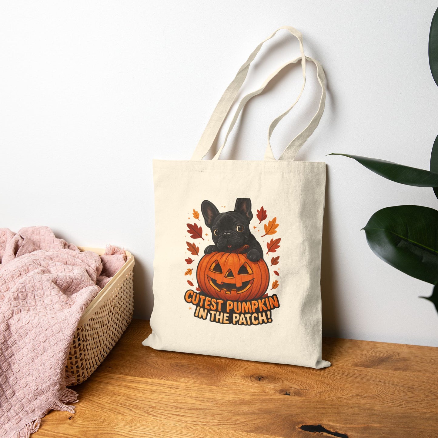 Cutest Pumpkin in the Patch Tote Bag | Frenchie Fall Bag | Halloween Dog Lover Gift | Cute Pumpkin Patch French Bulldog Canvas Tote