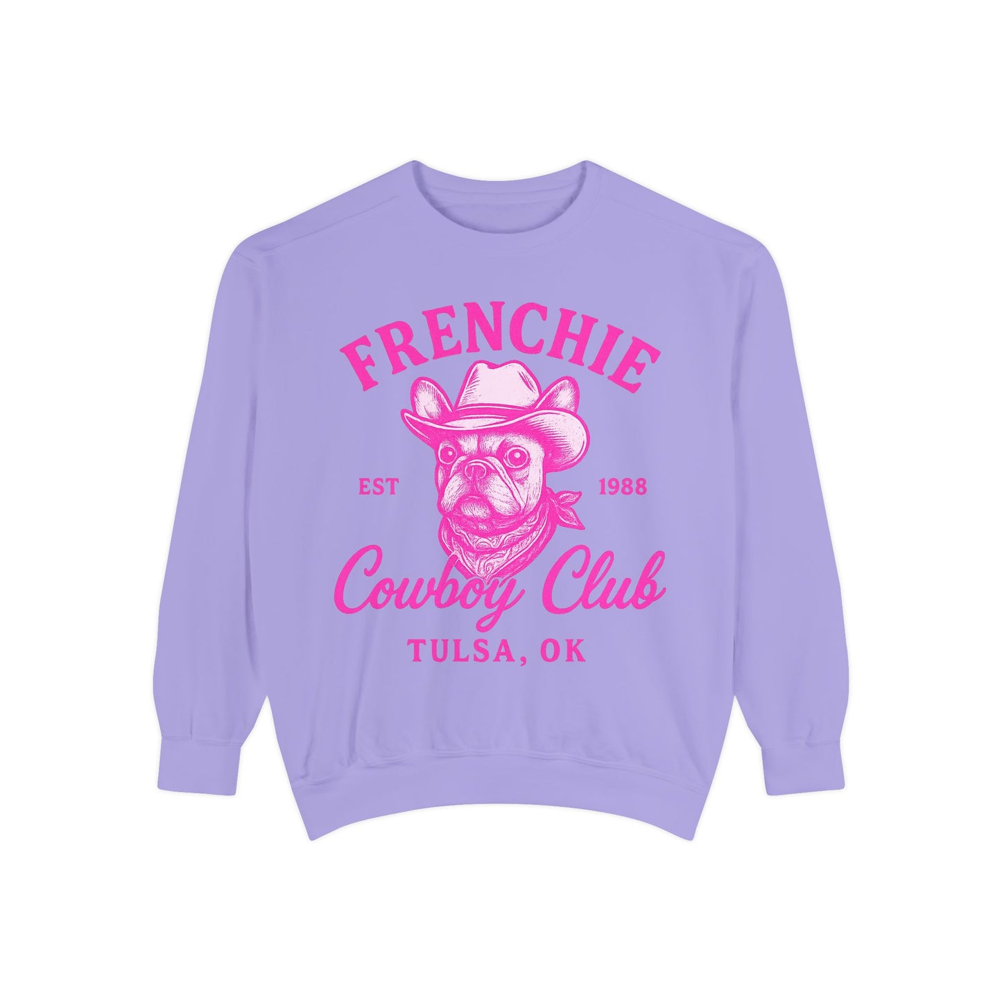 Frenchie Cowboy Club Sweatshirt | Western French Bulldog Pullover | Retro Country Dog Lover Crewneck | Tulsa Oklahoma Cowboy Graphic Sweater