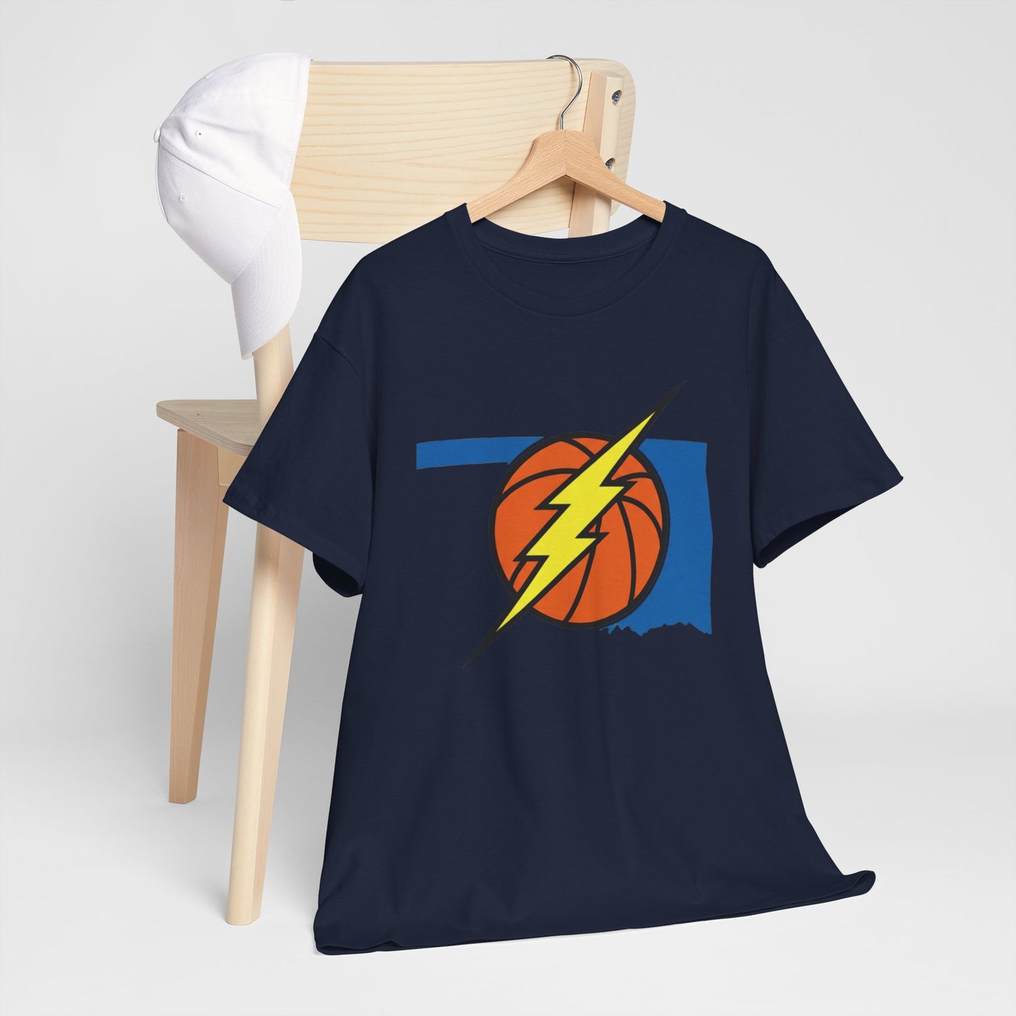 Oklahoma Lightning Basketball T-Shirt | OKC Basketball Inspired Shirt | Blue & Orange Game Day Tee | Oklahoma State Outline Graphic