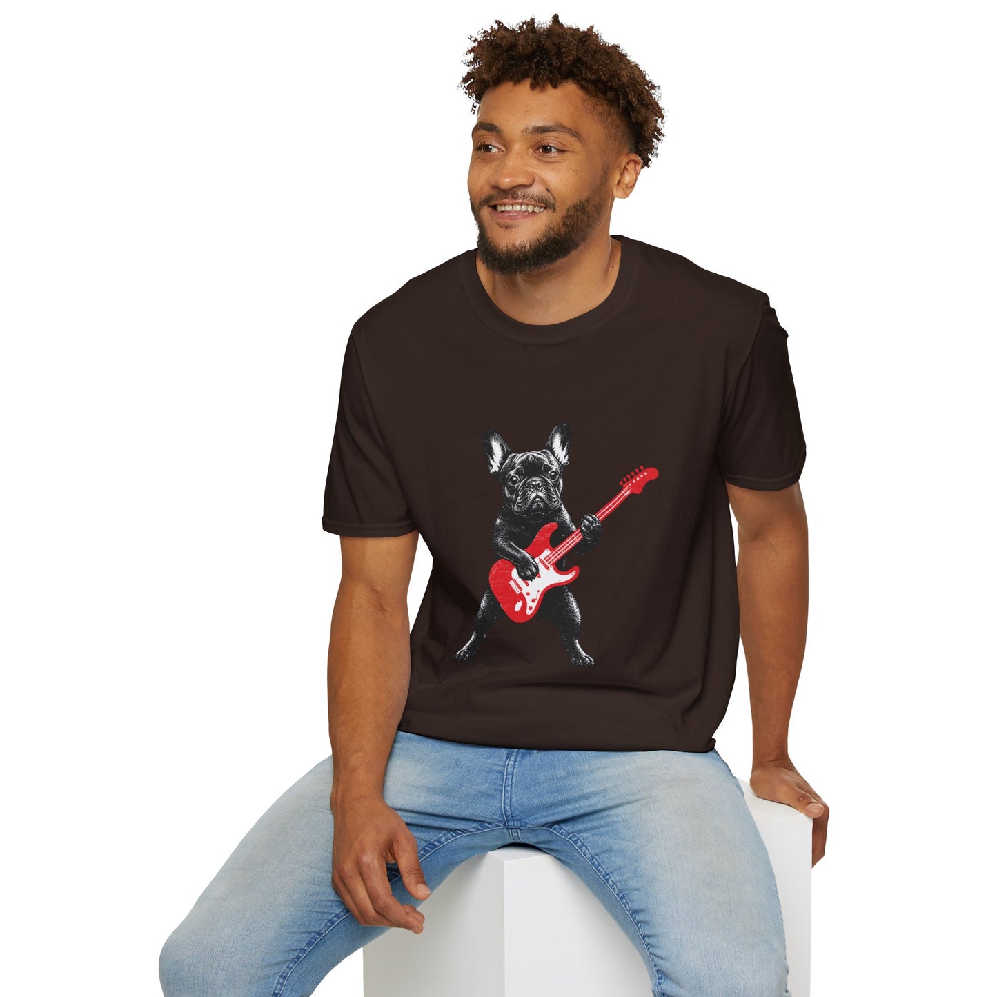 French Bulldog Guitar Shirt, Rocker Frenchie Tee, Frenchie Guitar T-Shirt, Music Lover Dog Shirt, Rock and Roll French Bulldog Gift, Guitar Player Frenchie Tee