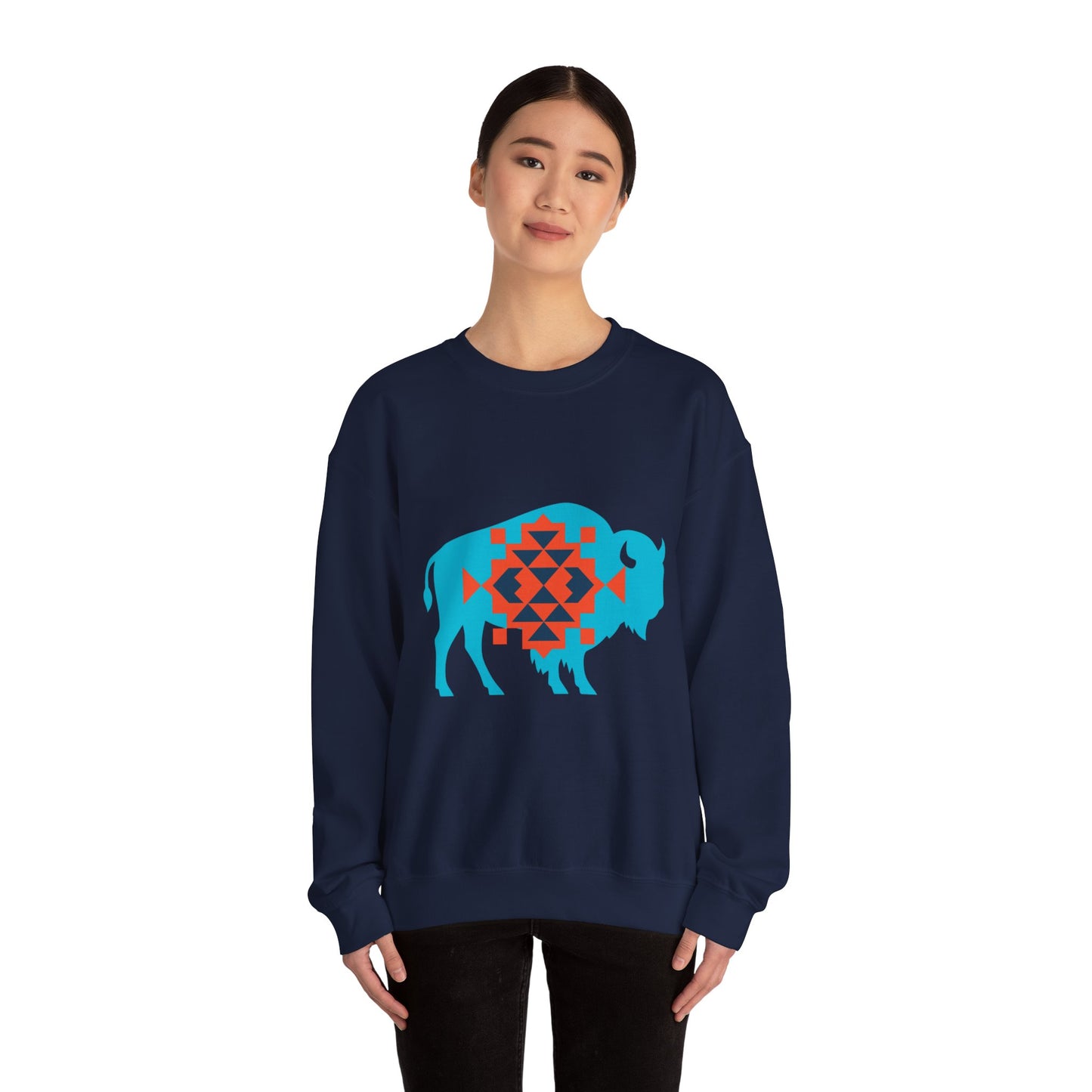 Aztec Bison Oklahoma Basketball Sweatshirt | Blue & Orange Tribal Bison Crewneck | OKC Spirit Sweater | For the City Thunder Fan Gift