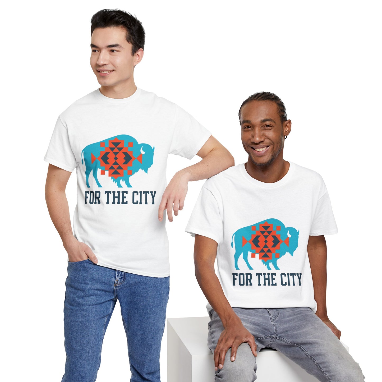 For The City Tribal Bison T-Shirt | Oklahoma Pride Tee | Blue & Orange Southwestern Bison Graphic | OKC Fan Inspired Shirt | Local Oklahoma Gift