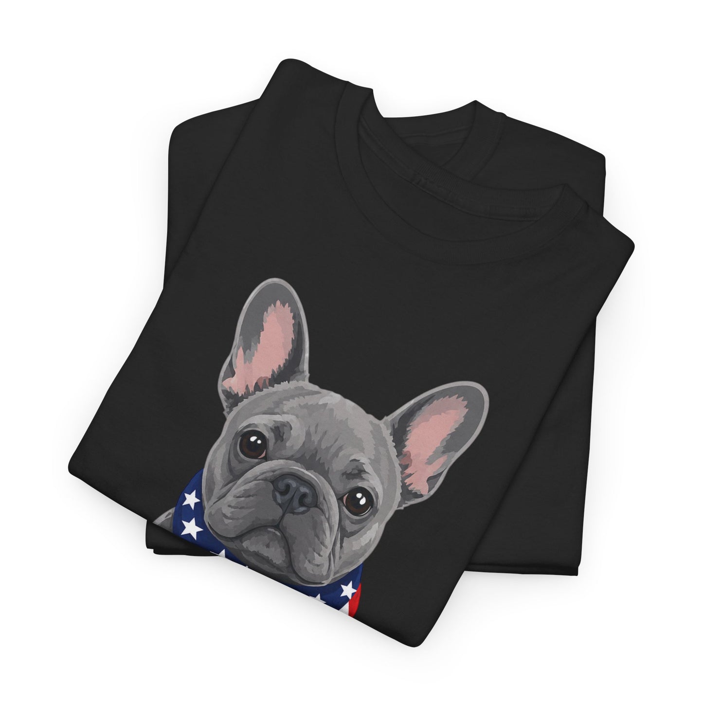 Patriotic French Bulldog Shirt, Blue Frenchie American Flag Bandana Tee, Fourth of July Dog Lover Shirt, USA French Bulldog Gift