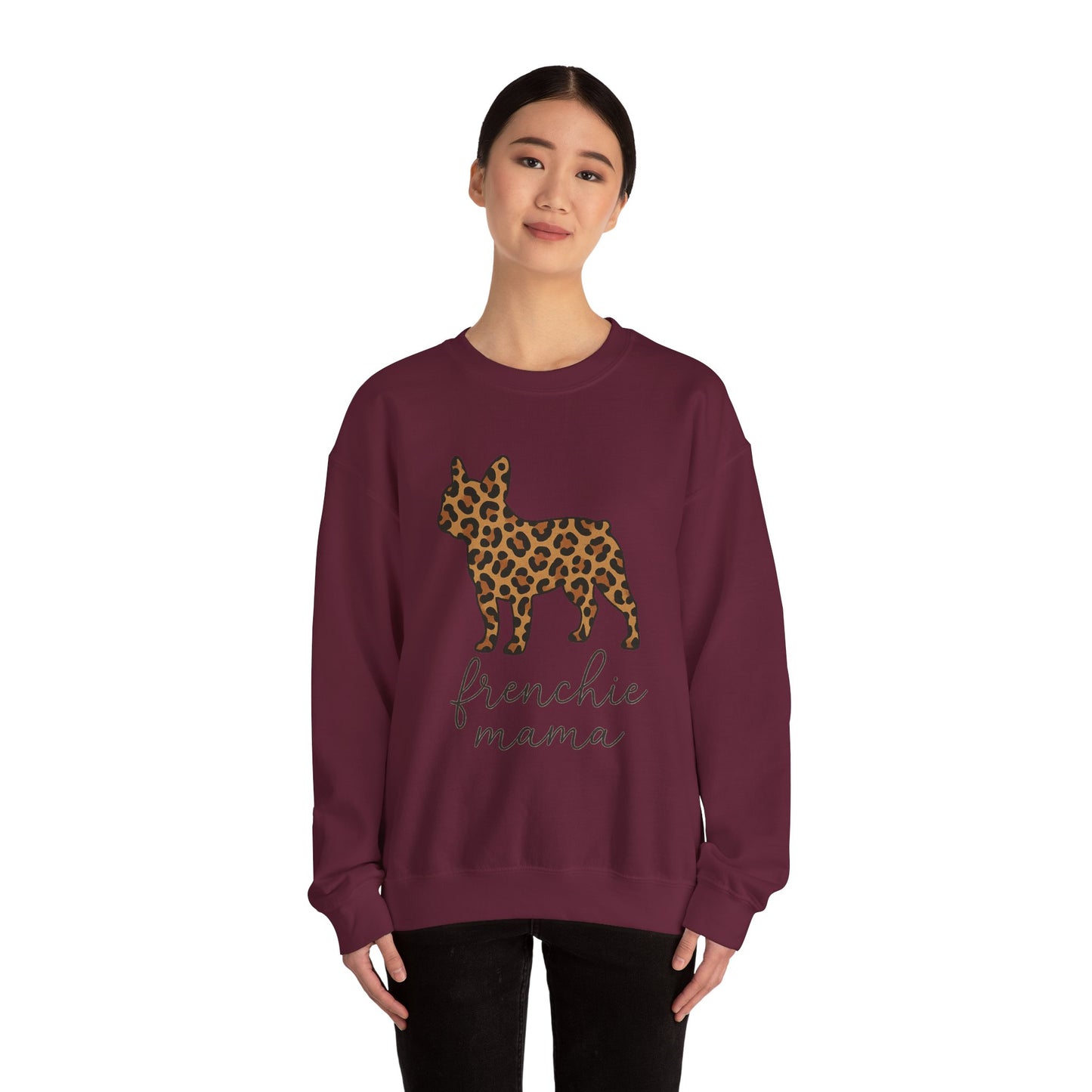 Frenchie Mama Leopard Print Sweatshirt | French Bulldog Mom Crewneck | Cheetah Print Frenchie Sweater | Dog Mom Gift | Cute Animal Print Pullover