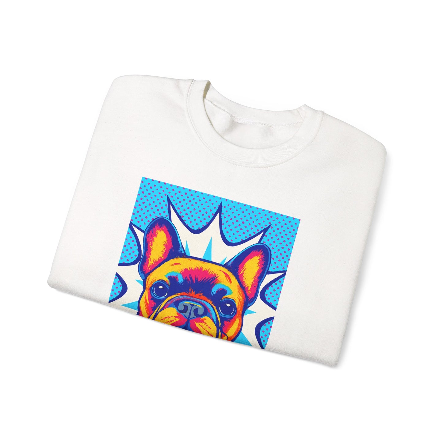Pop Art French Bulldog Pullover | Colorful Retro Frenchie Sweatshirt | Funky Dog Lover Gift | Unisex Bold Frenchie Graphic Sweater