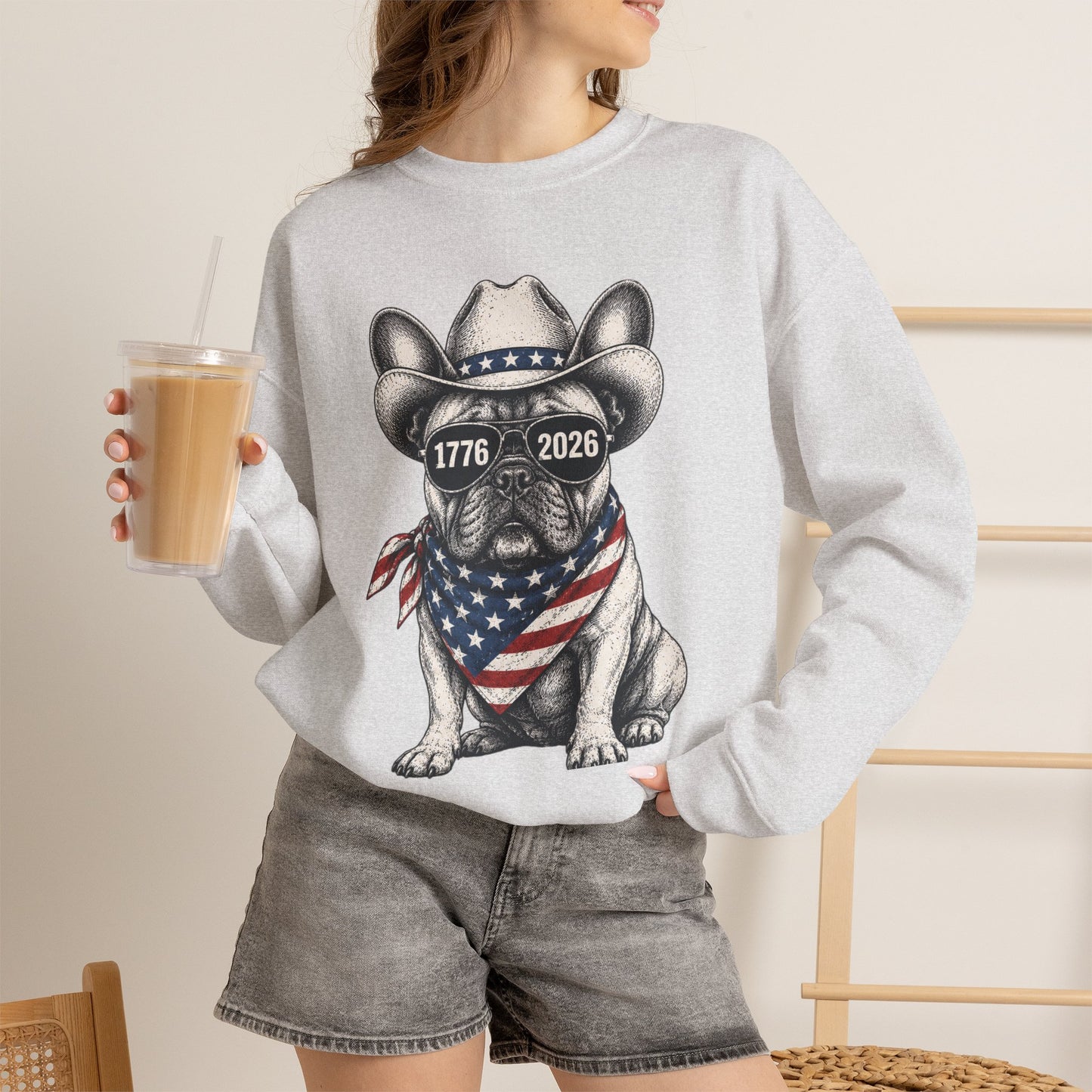 America 250 French Bulldog Sweatshirt, Patriotic Frenchie Crewneck, 1776 2026 USA Anniversary Sweatshirt, Fourth of July Dog Lover Gift
